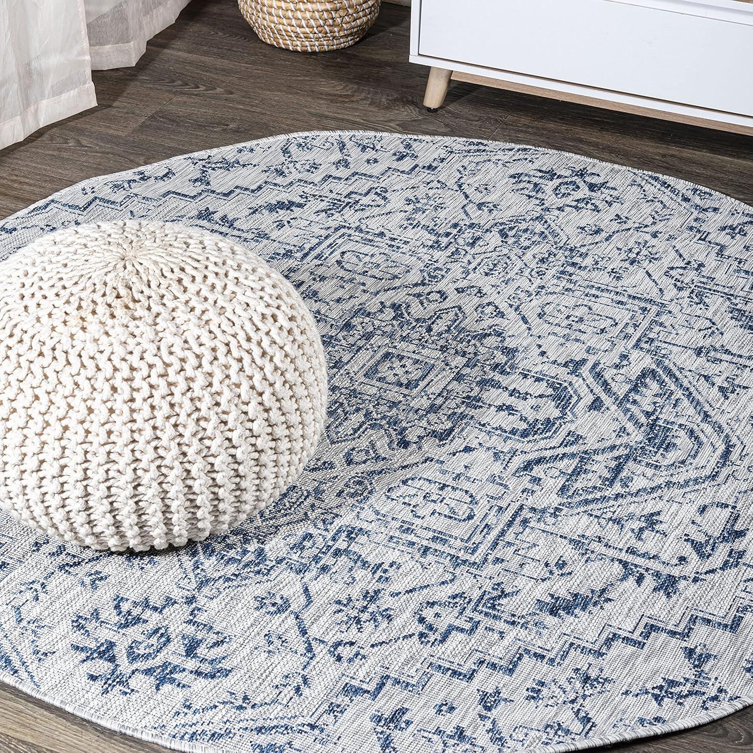 image:imageJONATHAN Y Boho Medallion Indoor Outdoor Area Rug 3X5 TealGray Estrella Textured Weave for Backyard Patio Porch EasyCleaning High Traffic PetFriendly NonShedding SMB105C3NavyGray
