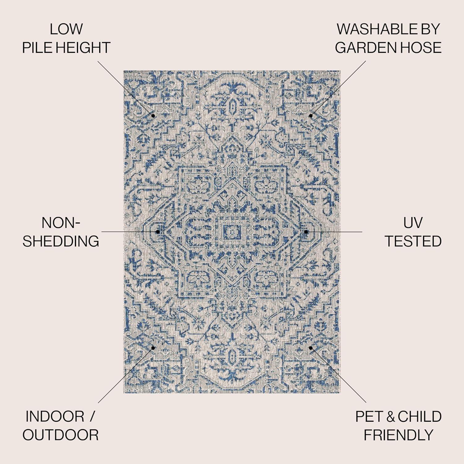 image:imageJONATHAN Y Boho Medallion Indoor Outdoor Area Rug 3X5 TealGray Estrella Textured Weave for Backyard Patio Porch EasyCleaning High Traffic PetFriendly NonShedding SMB105C3NavyGray