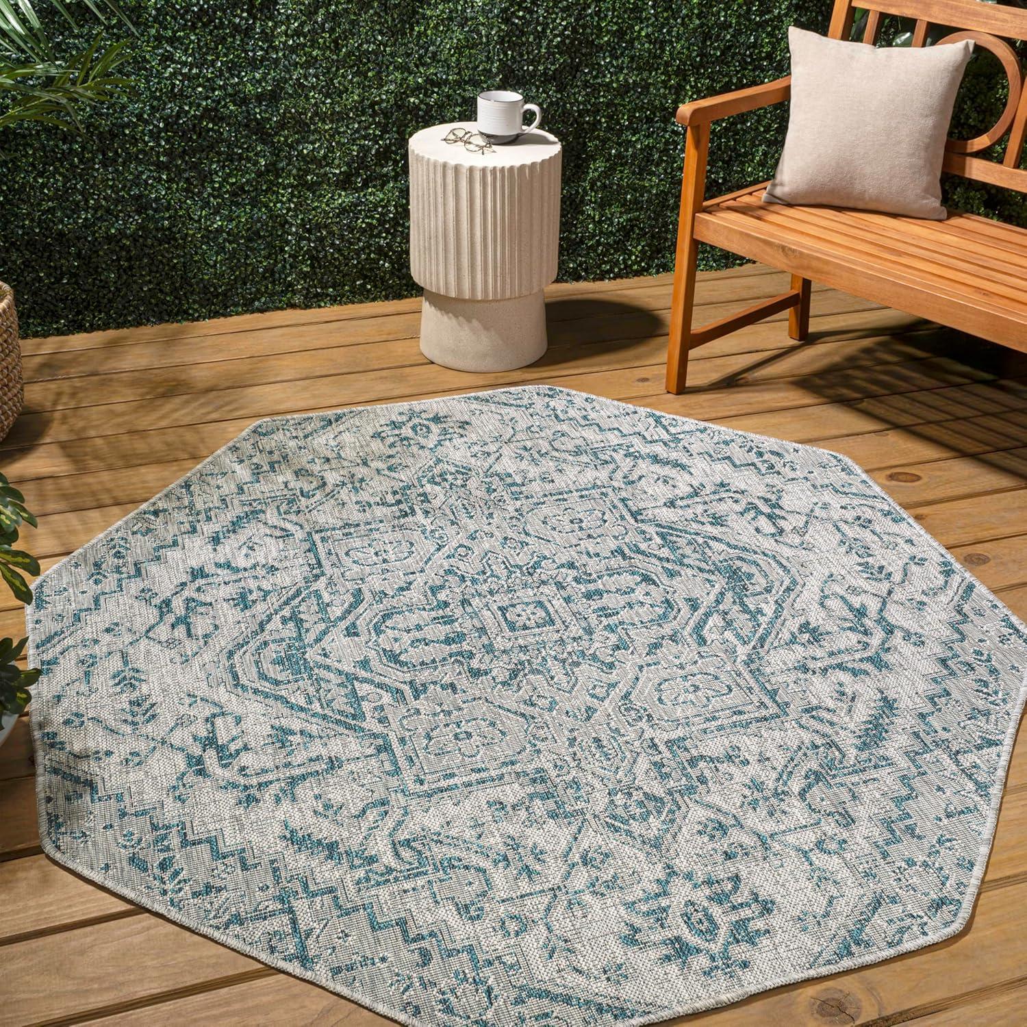 image:imageJONATHAN Y Boho Medallion Indoor Outdoor Area Rug 3X5 TealGray Estrella Textured Weave for Backyard Patio Porch EasyCleaning High Traffic PetFriendly NonShedding SMB105C3TealGray