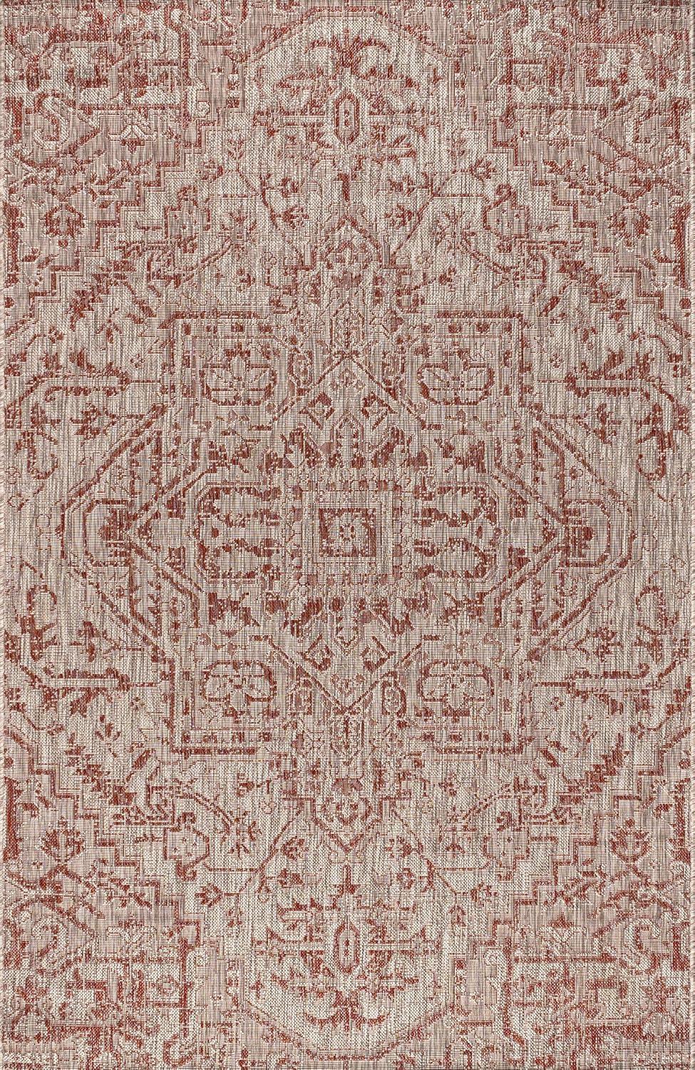 image:imageJONATHAN Y Boho Medallion Indoor Outdoor Area Rug 3X5 TealGray Estrella Textured Weave for Backyard Patio Porch EasyCleaning High Traffic PetFriendly NonShedding SMB105C3RedTaupe