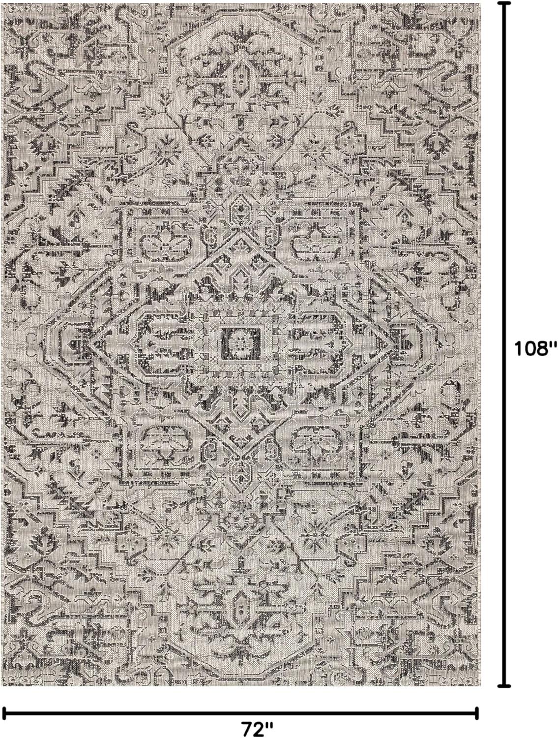 image:imageJONATHAN Y Boho Medallion Indoor Outdoor Area Rug 3X5 TealGray Estrella Textured Weave for Backyard Patio Porch EasyCleaning High Traffic PetFriendly NonShedding SMB105C3BlackGray
