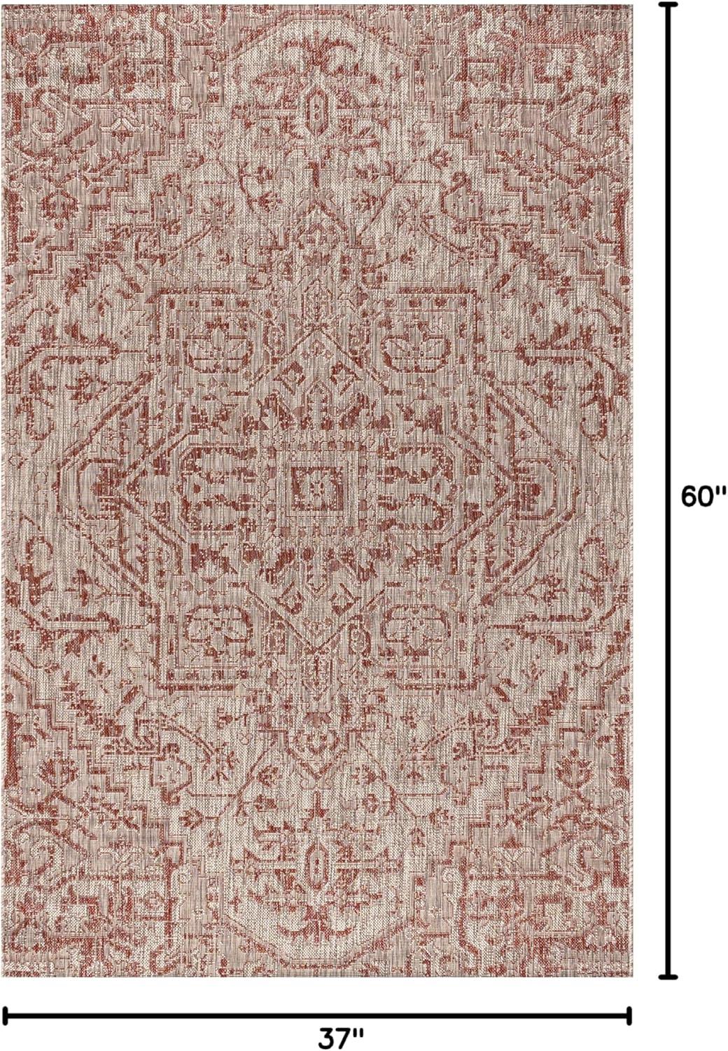 image:imageJONATHAN Y Boho Medallion Indoor Outdoor Area Rug 3X5 TealGray Estrella Textured Weave for Backyard Patio Porch EasyCleaning High Traffic PetFriendly NonShedding SMB105C3RedTaupe
