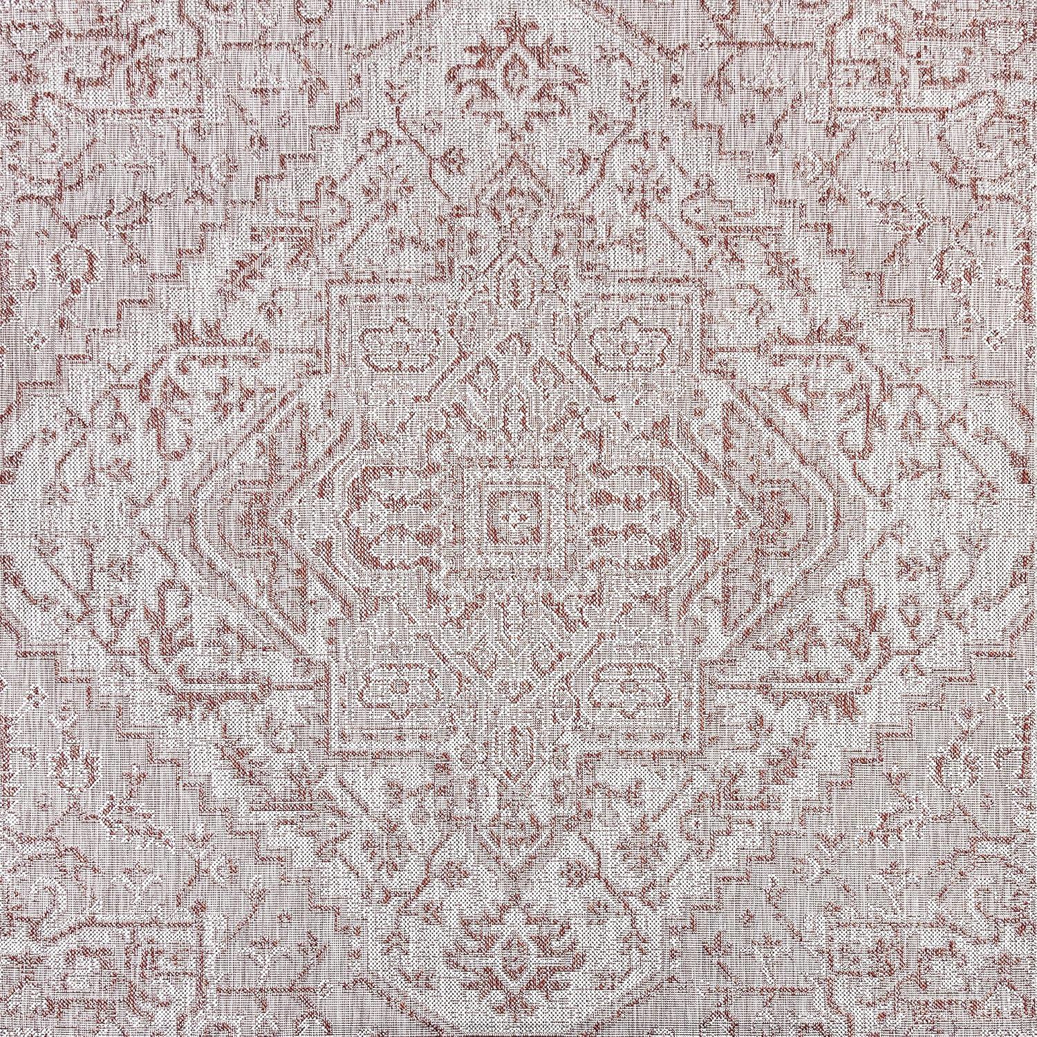 image:imageJONATHAN Y Boho Medallion Indoor Outdoor Area Rug 3X5 TealGray Estrella Textured Weave for Backyard Patio Porch EasyCleaning High Traffic PetFriendly NonShedding SMB105C3RedTaupe