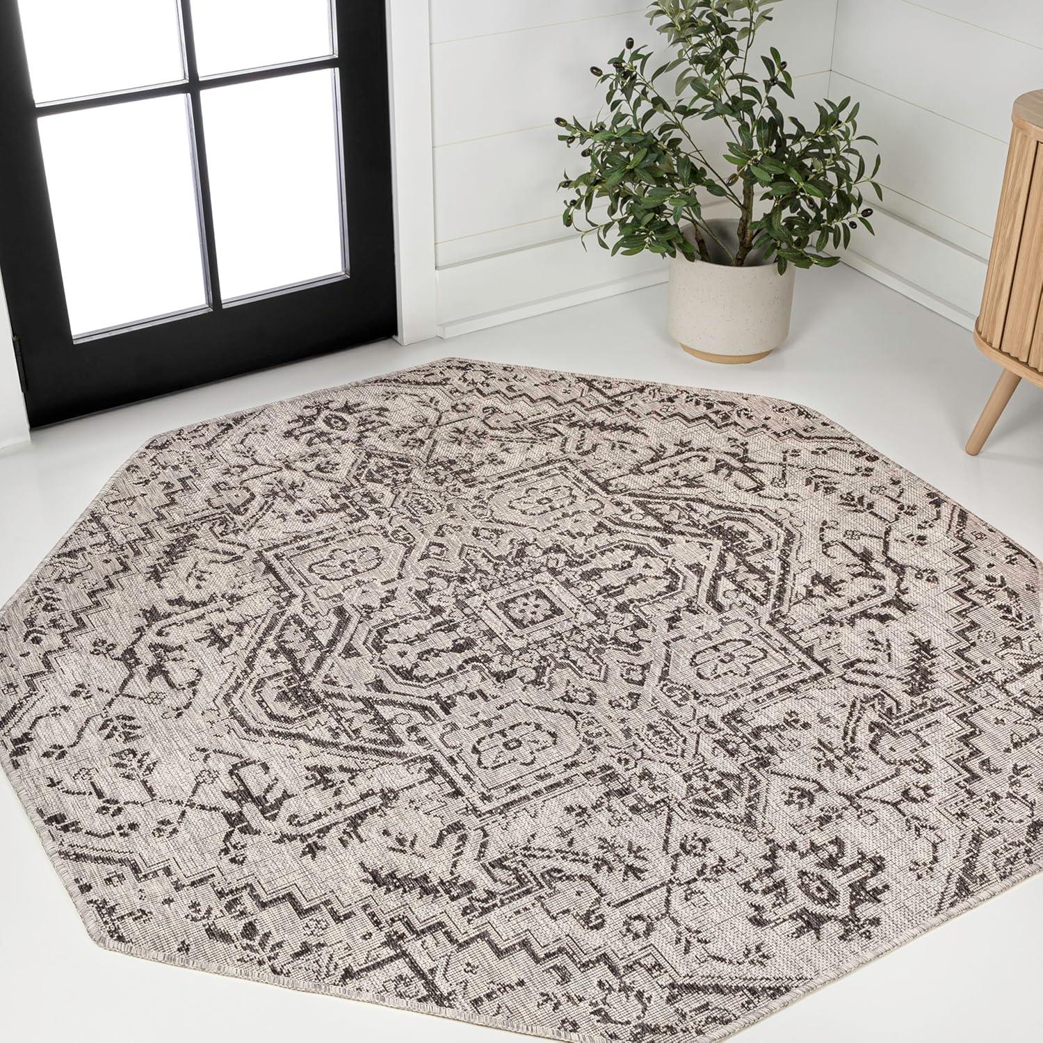 image:imageJONATHAN Y Boho Medallion Indoor Outdoor Area Rug 3X5 TealGray Estrella Textured Weave for Backyard Patio Porch EasyCleaning High Traffic PetFriendly NonShedding SMB105C3BlackGray