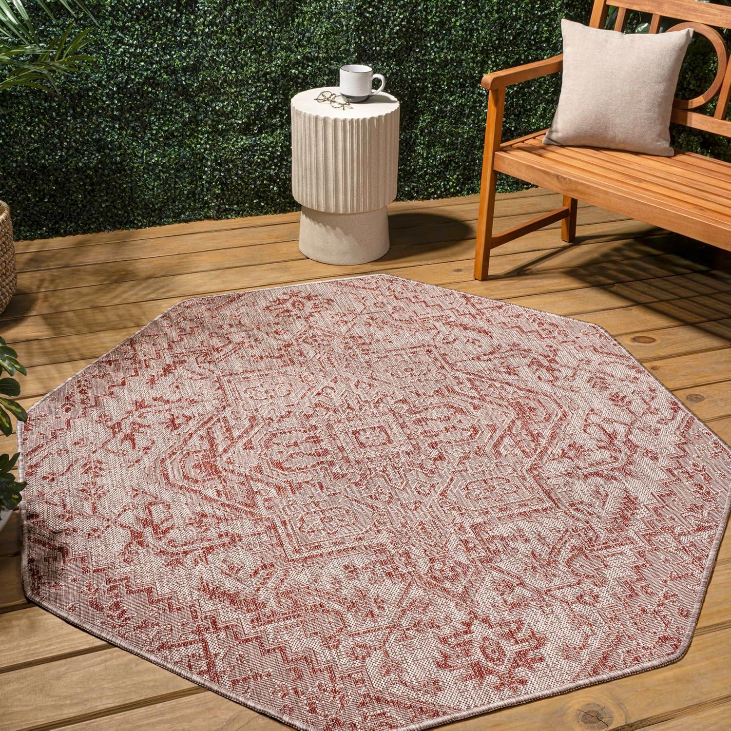 image:imageJONATHAN Y Boho Medallion Indoor Outdoor Area Rug 3X5 TealGray Estrella Textured Weave for Backyard Patio Porch EasyCleaning High Traffic PetFriendly NonShedding SMB105C3RedTaupe
