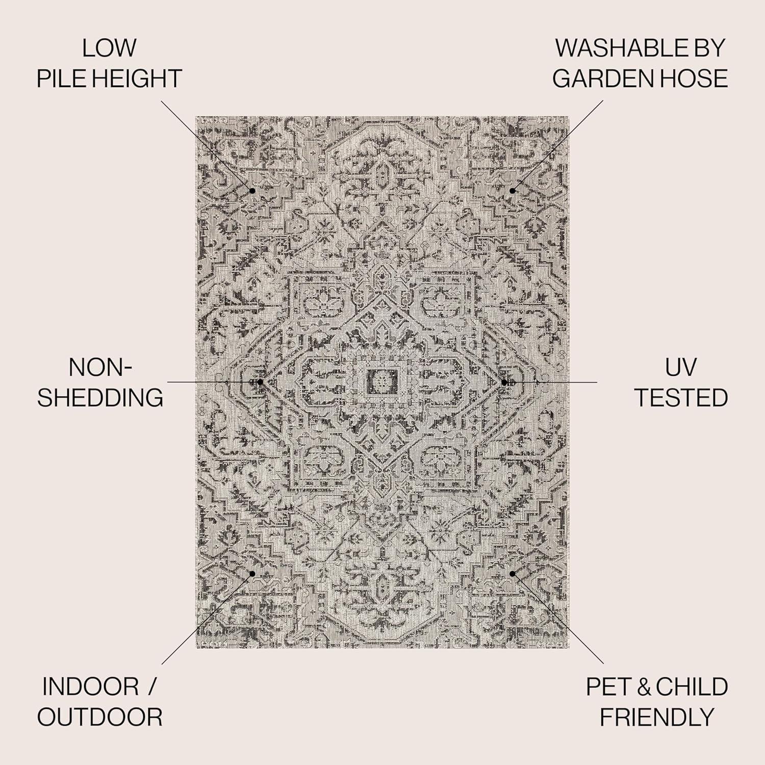 image:imageJONATHAN Y Boho Medallion Indoor Outdoor Area Rug 3X5 TealGray Estrella Textured Weave for Backyard Patio Porch EasyCleaning High Traffic PetFriendly NonShedding SMB105C3BlackGray