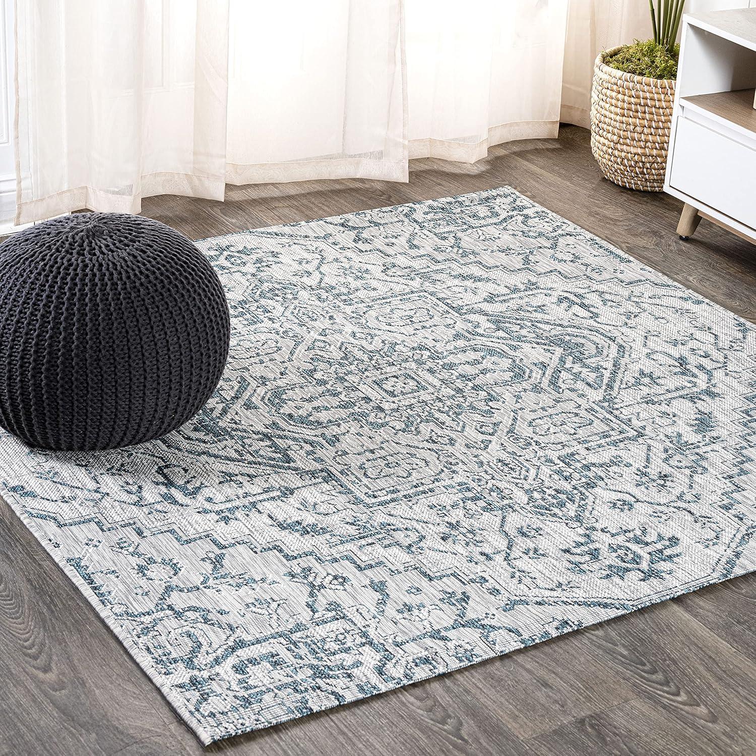 image:imageJONATHAN Y Boho Medallion Indoor Outdoor Area Rug 3X5 TealGray Estrella Textured Weave for Backyard Patio Porch EasyCleaning High Traffic PetFriendly NonShedding SMB105C3TealGray