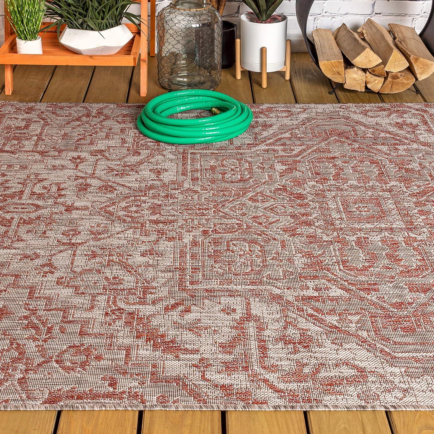 image:imageJONATHAN Y Boho Medallion Indoor Outdoor Area Rug 3X5 TealGray Estrella Textured Weave for Backyard Patio Porch EasyCleaning High Traffic PetFriendly NonShedding SMB105C3RedTaupe