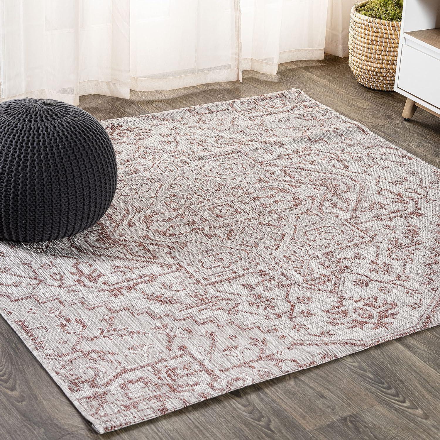 image:imageJONATHAN Y Boho Medallion Indoor Outdoor Area Rug 3X5 TealGray Estrella Textured Weave for Backyard Patio Porch EasyCleaning High Traffic PetFriendly NonShedding SMB105C3RedTaupe