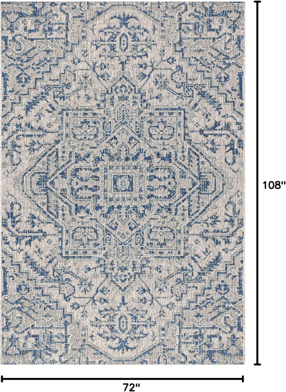image:imageJONATHAN Y Boho Medallion Indoor Outdoor Area Rug 3X5 TealGray Estrella Textured Weave for Backyard Patio Porch EasyCleaning High Traffic PetFriendly NonShedding SMB105C3NavyGray