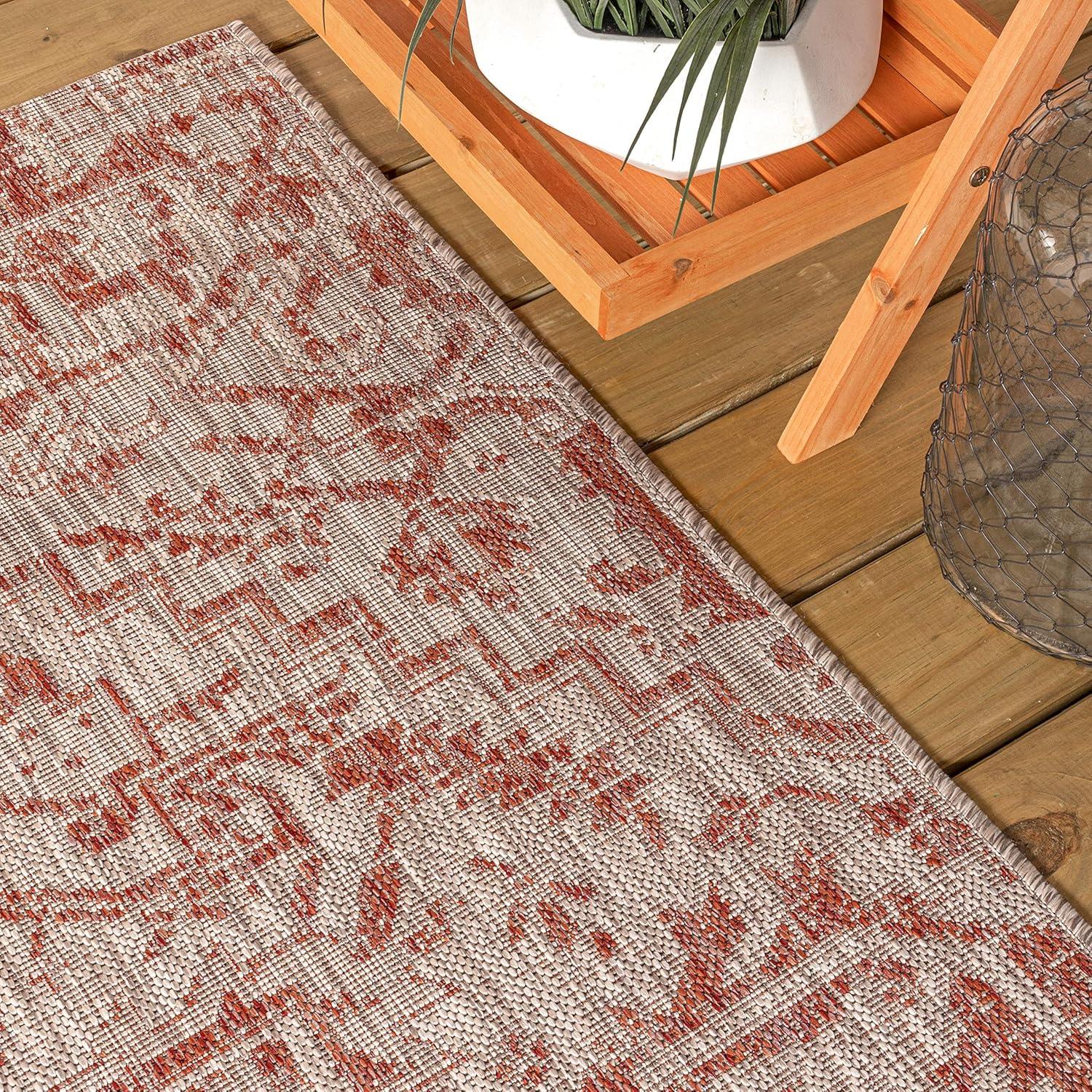 image:imageJONATHAN Y Boho Medallion Indoor Outdoor Area Rug 3X5 TealGray Estrella Textured Weave for Backyard Patio Porch EasyCleaning High Traffic PetFriendly NonShedding SMB105C3RedTaupe