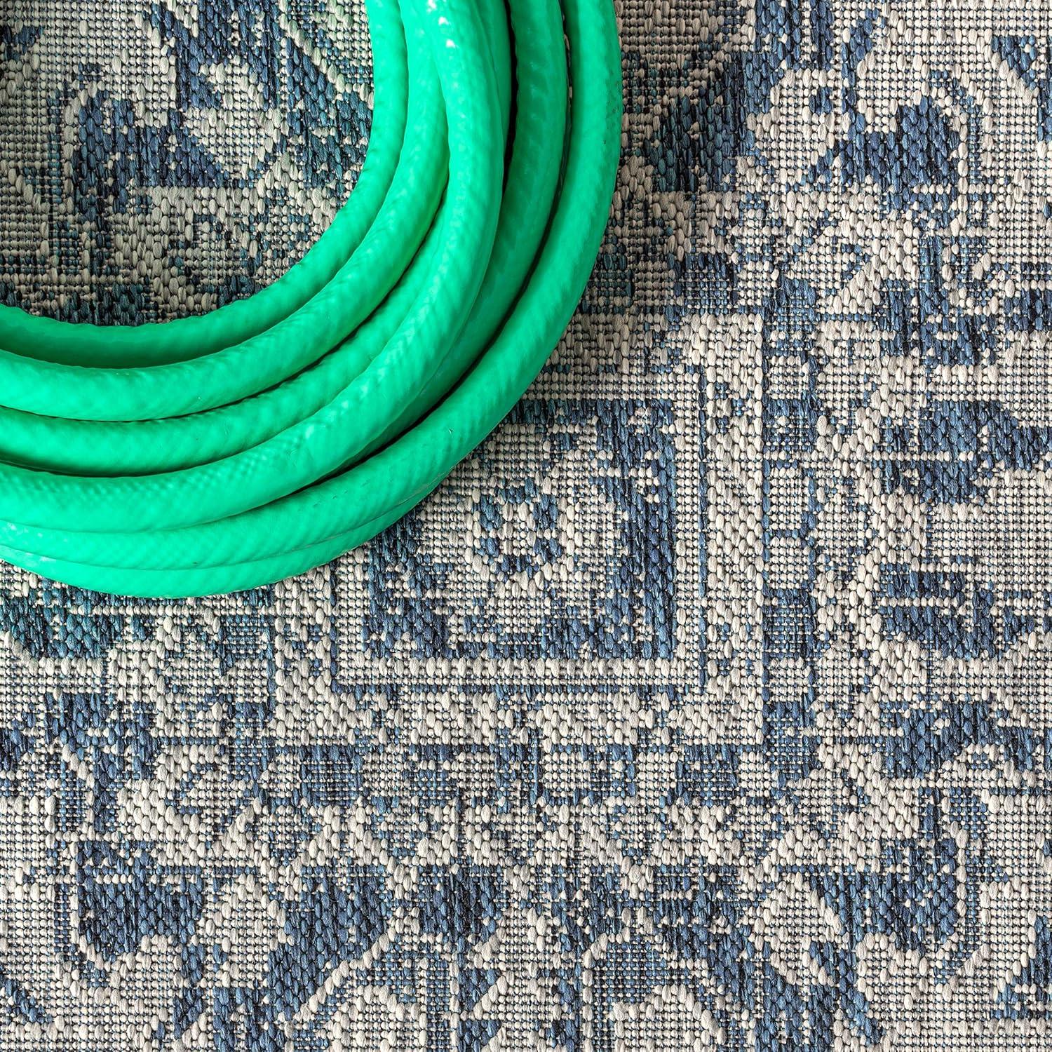 image:imageJONATHAN Y Boho Medallion Indoor Outdoor Area Rug 3X5 TealGray Estrella Textured Weave for Backyard Patio Porch EasyCleaning High Traffic PetFriendly NonShedding SMB105C3NavyGray