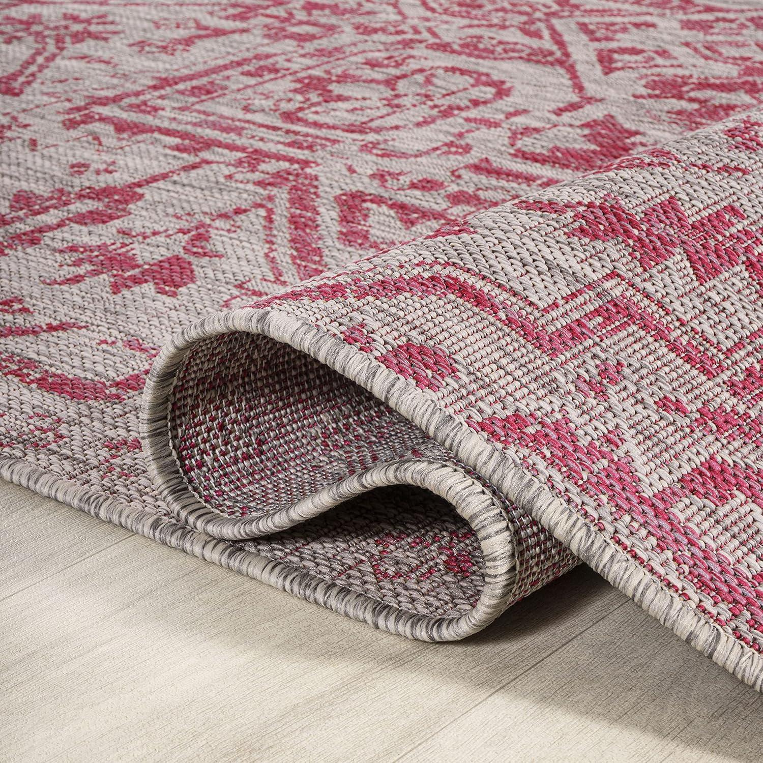 image:imageJONATHAN Y Boho Medallion Indoor Outdoor Area Rug 3X5 TealGray Estrella Textured Weave for Backyard Patio Porch EasyCleaning High Traffic PetFriendly NonShedding SMB105C3Light GrayFuchsia