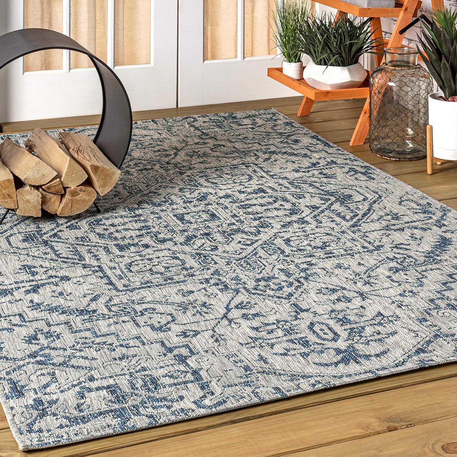 image:imageJONATHAN Y Boho Medallion Indoor Outdoor Area Rug 3X5 TealGray Estrella Textured Weave for Backyard Patio Porch EasyCleaning High Traffic PetFriendly NonShedding SMB105C3NavyGray