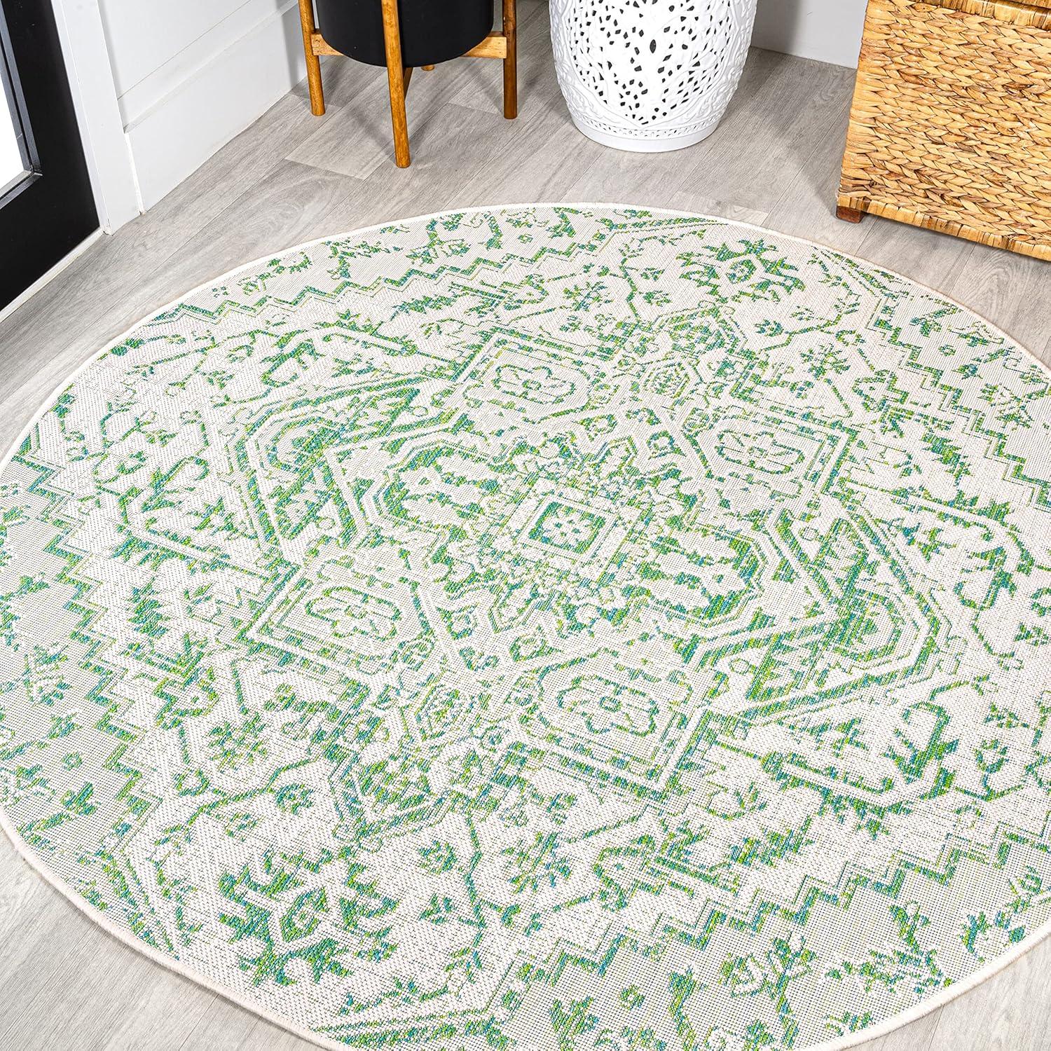 image:imageJONATHAN Y Boho Medallion Indoor Outdoor Area Rug 3X5 TealGray Estrella Textured Weave for Backyard Patio Porch EasyCleaning High Traffic PetFriendly NonShedding SMB105C3GreenCream