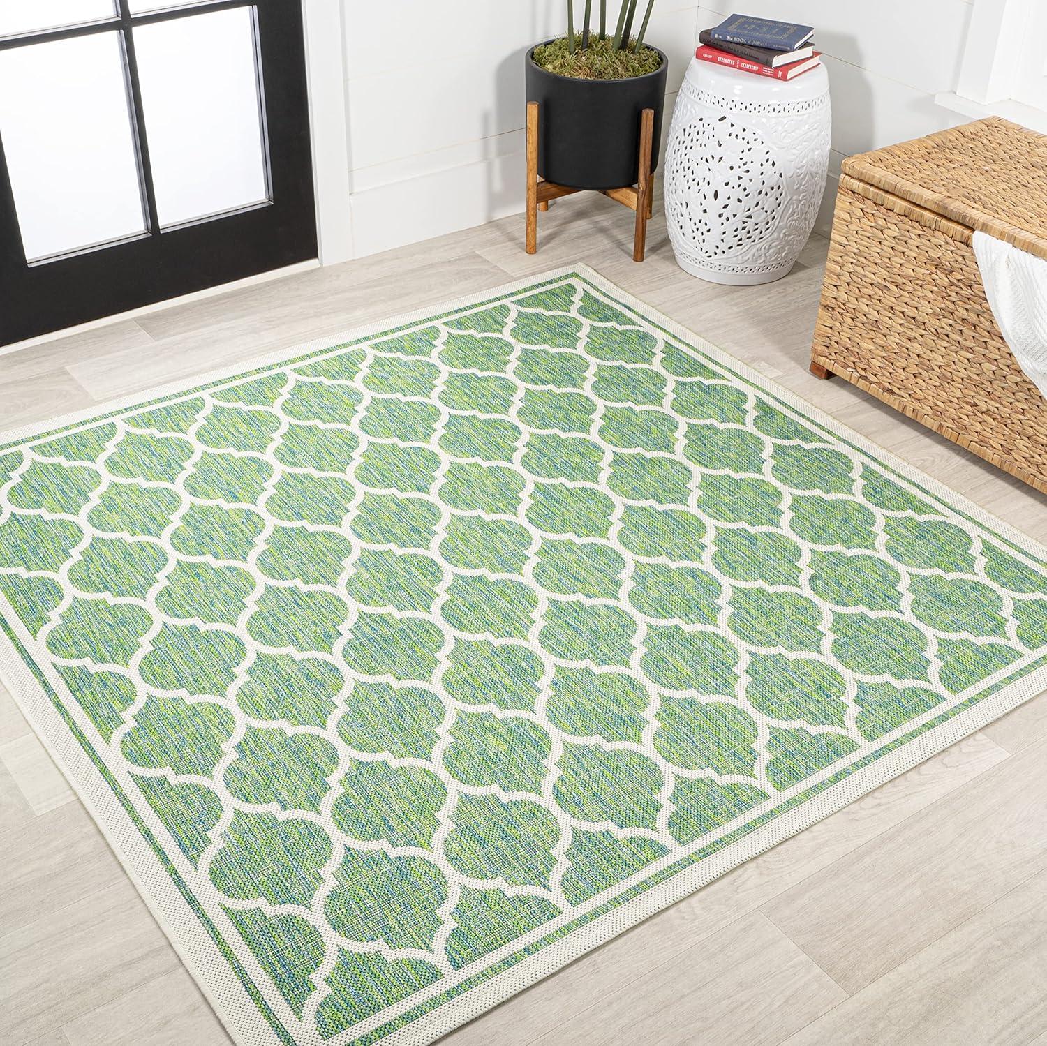 image:imageJONATHAN Y Moroccan Trellis Indoor Outdoor Area Rug 3X5 EspressoTaupe Trebol Textured Weave for Backyard Patio Porch EasyCleaning High Traffic PetFriendly NonShedding SMB109B3CreamGreen