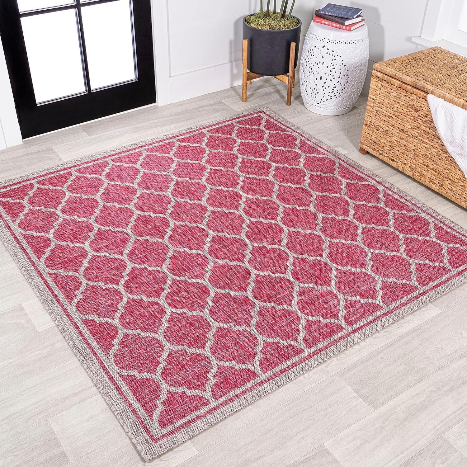 image:imageJONATHAN Y Moroccan Trellis Indoor Outdoor Area Rug 3X5 EspressoTaupe Trebol Textured Weave for Backyard Patio Porch EasyCleaning High Traffic PetFriendly NonShedding SMB109B3FuchsiaLight Gray