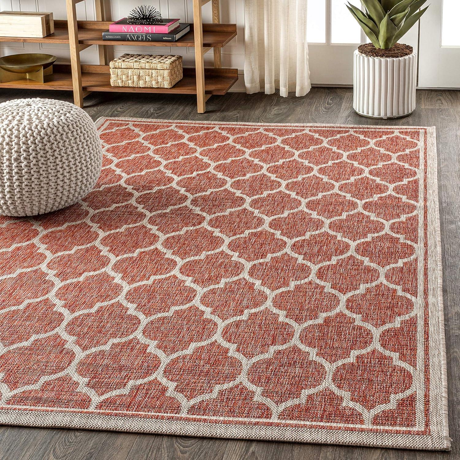 image:imageJONATHAN Y Moroccan Trellis Indoor Outdoor Area Rug 3X5 EspressoTaupe Trebol Textured Weave for Backyard Patio Porch EasyCleaning High Traffic PetFriendly NonShedding SMB109B3RedBeige