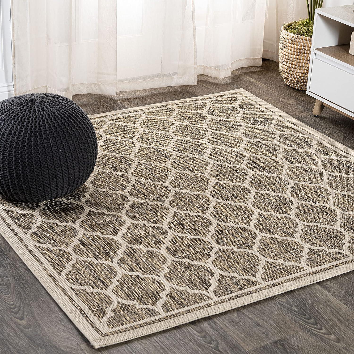 image:imageJONATHAN Y Moroccan Trellis Indoor Outdoor Area Rug 3X5 EspressoTaupe Trebol Textured Weave for Backyard Patio Porch EasyCleaning High Traffic PetFriendly NonShedding SMB109B3BrownBeige