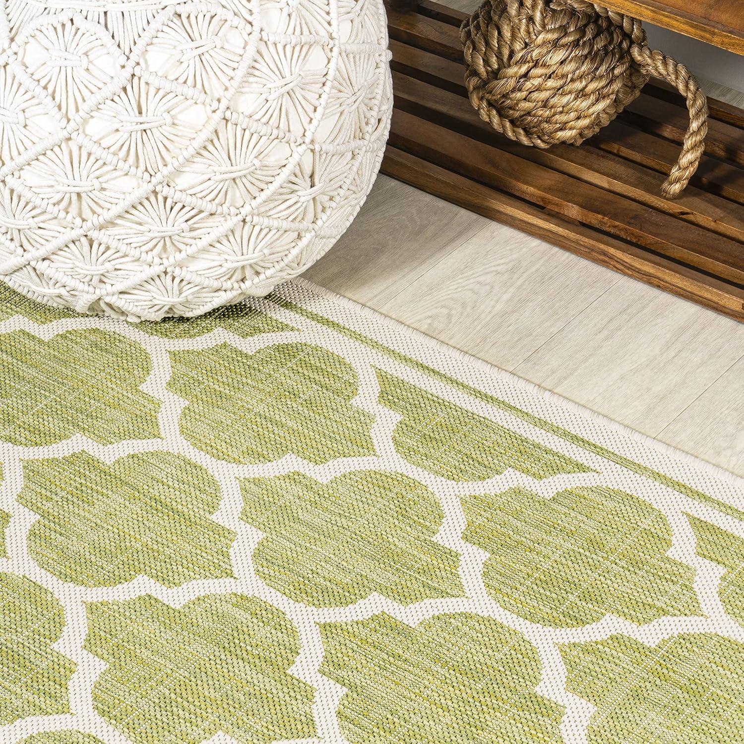image:imageJONATHAN Y Moroccan Trellis Indoor Outdoor Area Rug 3X5 EspressoTaupe Trebol Textured Weave for Backyard Patio Porch EasyCleaning High Traffic PetFriendly NonShedding SMB109B3GreenCream
