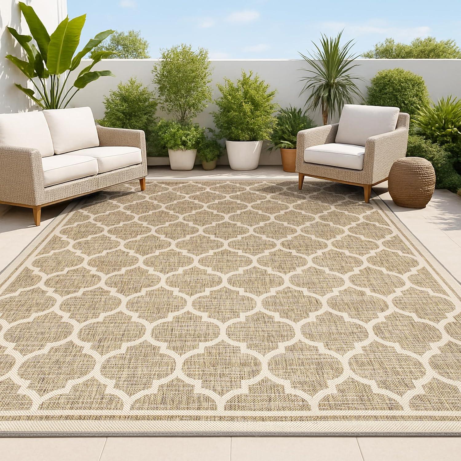 image:imageJONATHAN Y Moroccan Trellis Indoor Outdoor Area Rug 3X5 EspressoTaupe Trebol Textured Weave for Backyard Patio Porch EasyCleaning High Traffic PetFriendly NonShedding SMB109B3BrownBeige