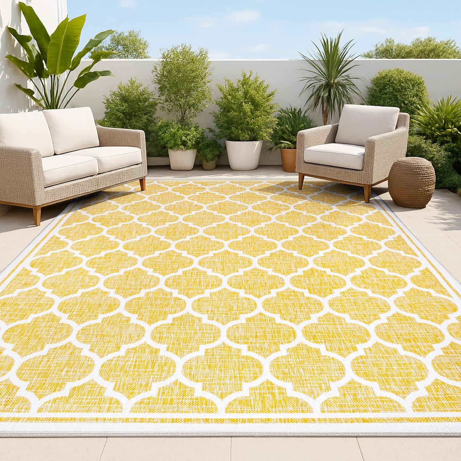 image:imageJONATHAN Y Moroccan Trellis Indoor Outdoor Area Rug 3X5 EspressoTaupe Trebol Textured Weave for Backyard Patio Porch EasyCleaning High Traffic PetFriendly NonShedding SMB109B3YellowCream