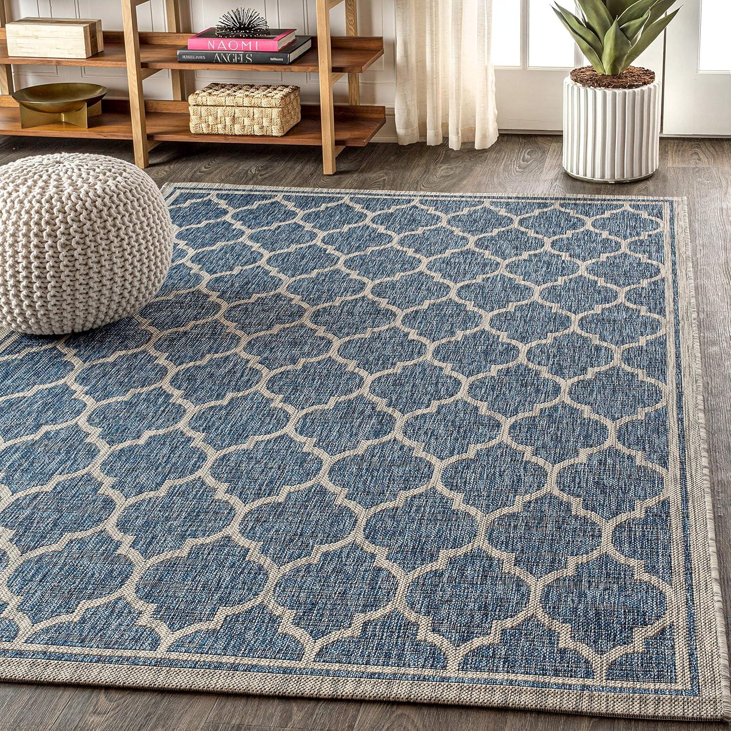 image:imageJONATHAN Y Moroccan Trellis Indoor Outdoor Area Rug 3X5 EspressoTaupe Trebol Textured Weave for Backyard Patio Porch EasyCleaning High Traffic PetFriendly NonShedding SMB109B3NavyGray