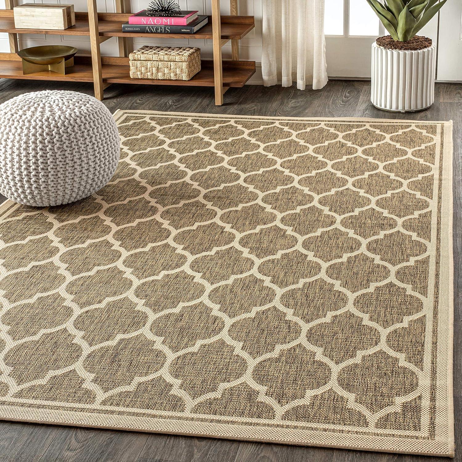 image:imageJONATHAN Y Moroccan Trellis Indoor Outdoor Area Rug 3X5 EspressoTaupe Trebol Textured Weave for Backyard Patio Porch EasyCleaning High Traffic PetFriendly NonShedding SMB109B3BrownBeige