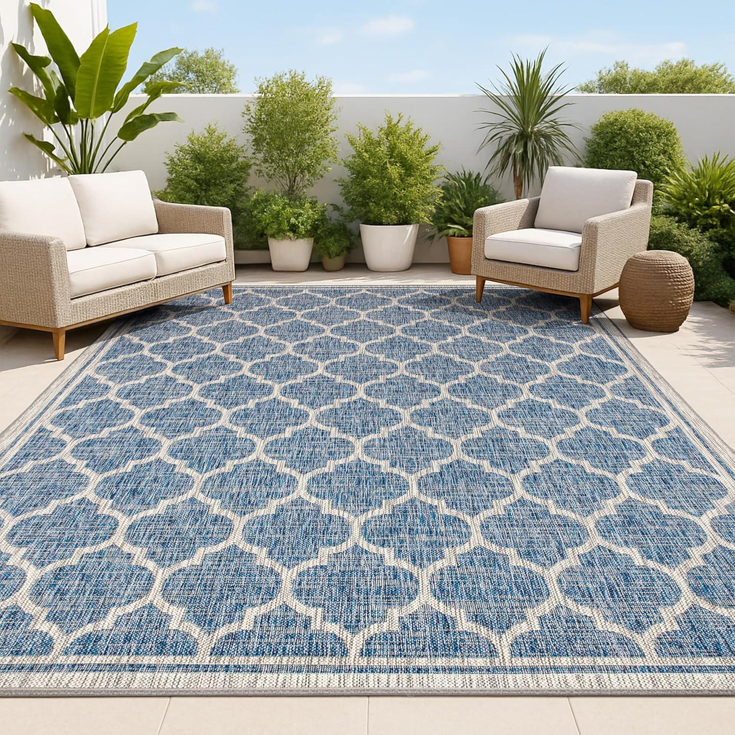 image:imageJONATHAN Y Moroccan Trellis Indoor Outdoor Area Rug 3X5 EspressoTaupe Trebol Textured Weave for Backyard Patio Porch EasyCleaning High Traffic PetFriendly NonShedding SMB109B3NavyGray