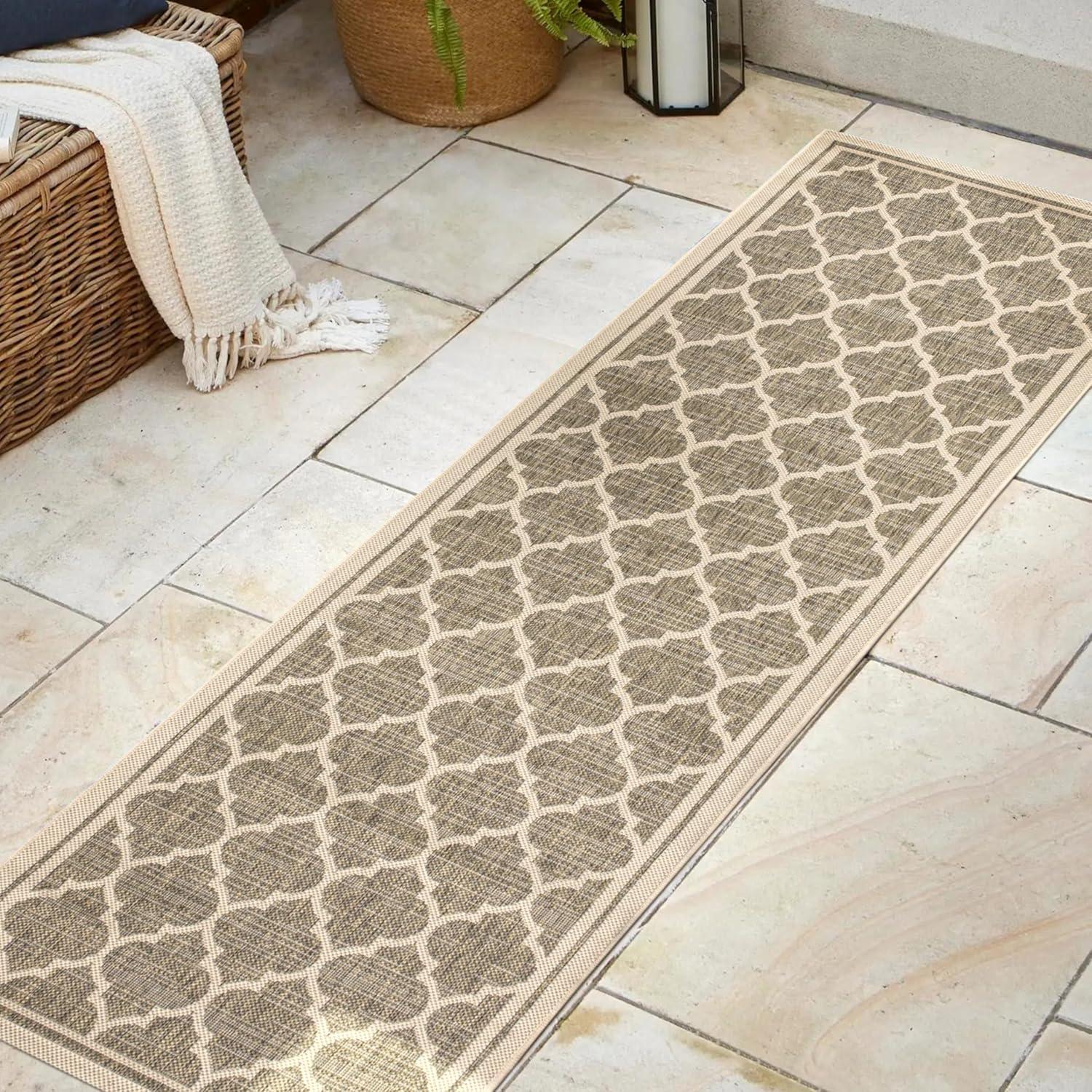 image:imageJONATHAN Y Moroccan Trellis Indoor Outdoor Area Rug 3X5 EspressoTaupe Trebol Textured Weave for Backyard Patio Porch EasyCleaning High Traffic PetFriendly NonShedding SMB109B3BrownBeige