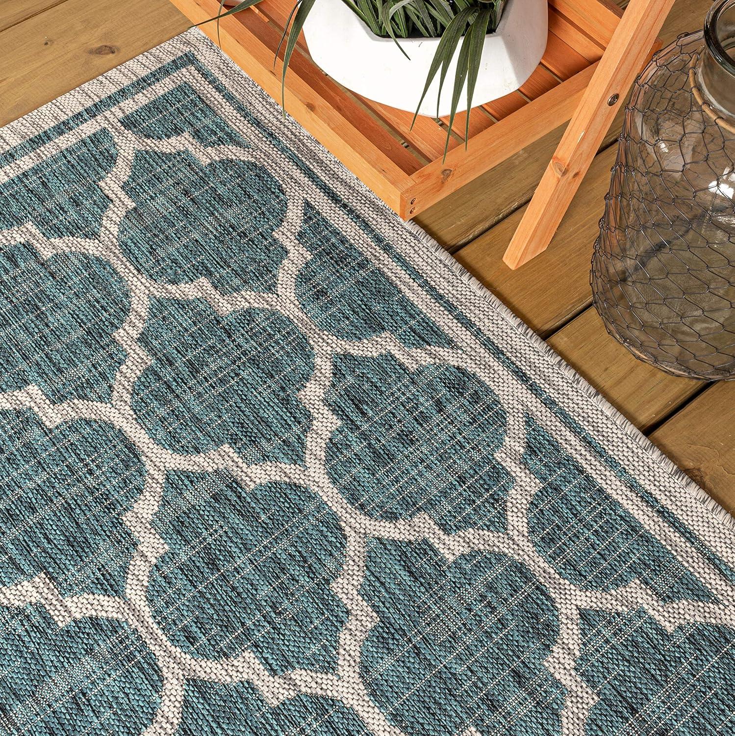 image:imageJONATHAN Y Moroccan Trellis Indoor Outdoor Area Rug 3X5 EspressoTaupe Trebol Textured Weave for Backyard Patio Porch EasyCleaning High Traffic PetFriendly NonShedding SMB109B3TealGray