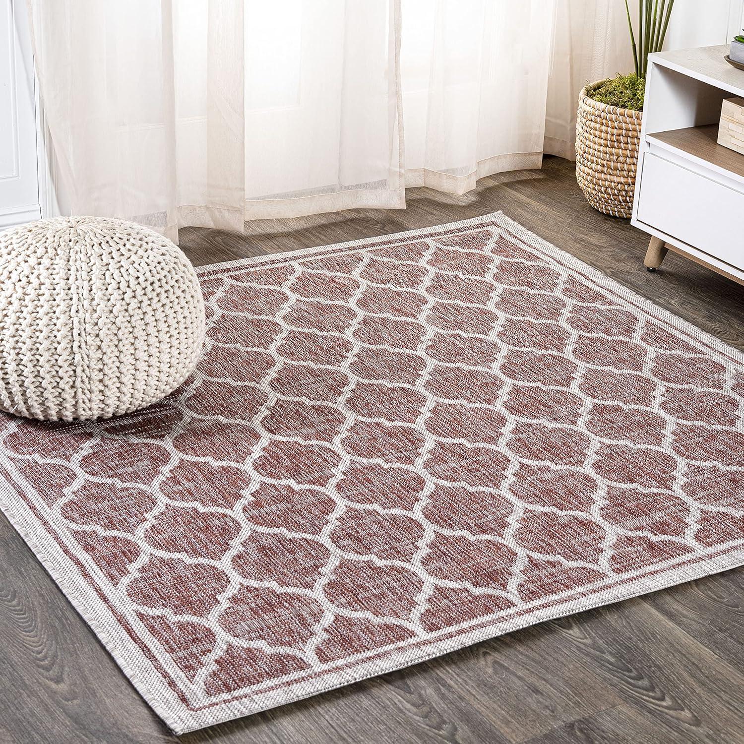 image:imageJONATHAN Y Moroccan Trellis Indoor Outdoor Area Rug 3X5 EspressoTaupe Trebol Textured Weave for Backyard Patio Porch EasyCleaning High Traffic PetFriendly NonShedding SMB109B3RedBeige