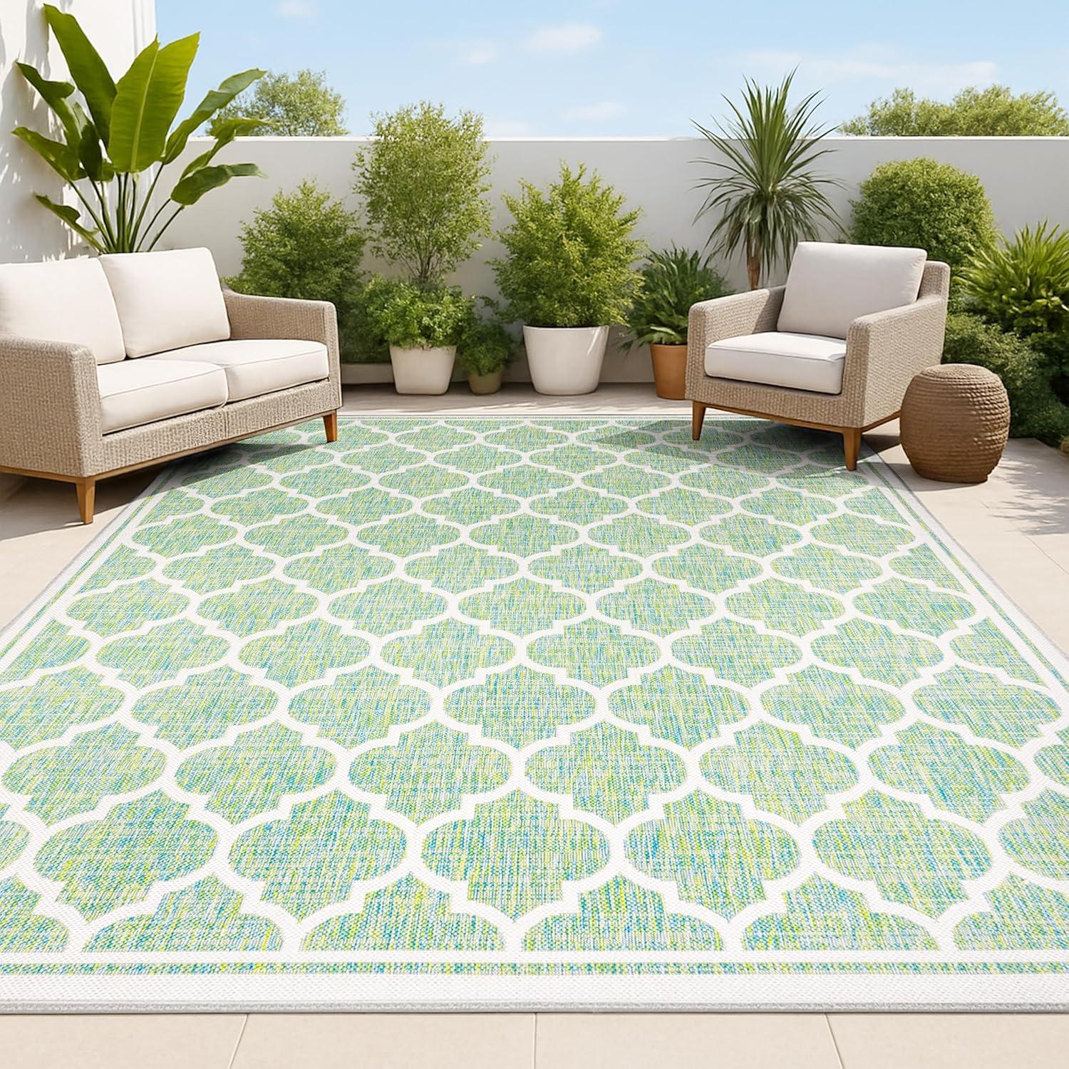 image:imageJONATHAN Y Moroccan Trellis Indoor Outdoor Area Rug 3X5 EspressoTaupe Trebol Textured Weave for Backyard Patio Porch EasyCleaning High Traffic PetFriendly NonShedding SMB109B3CreamGreen