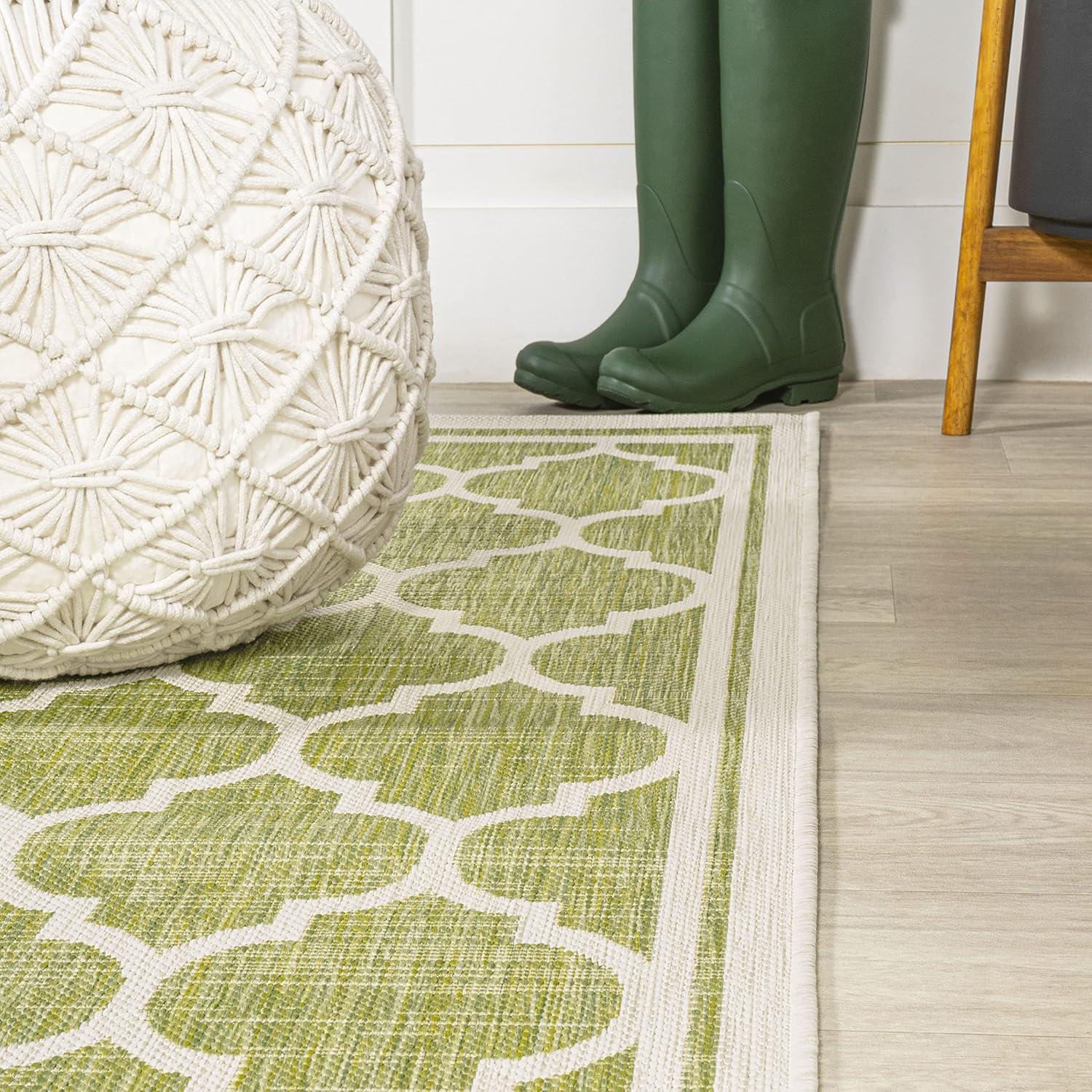 image:imageJONATHAN Y Moroccan Trellis Indoor Outdoor Area Rug 3X5 EspressoTaupe Trebol Textured Weave for Backyard Patio Porch EasyCleaning High Traffic PetFriendly NonShedding SMB109B3GreenCream