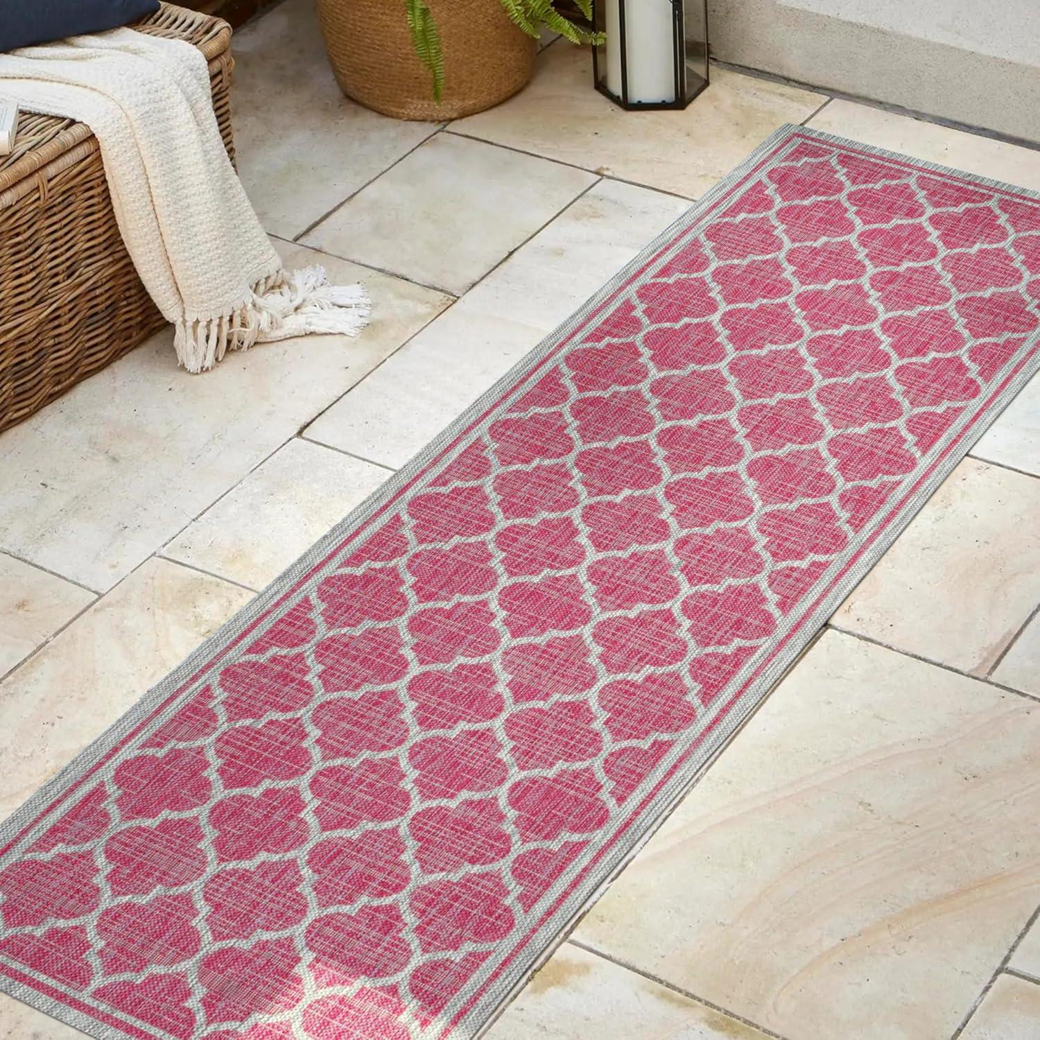 image:imageJONATHAN Y Moroccan Trellis Indoor Outdoor Area Rug 3X5 EspressoTaupe Trebol Textured Weave for Backyard Patio Porch EasyCleaning High Traffic PetFriendly NonShedding SMB109B3FuchsiaLight Gray