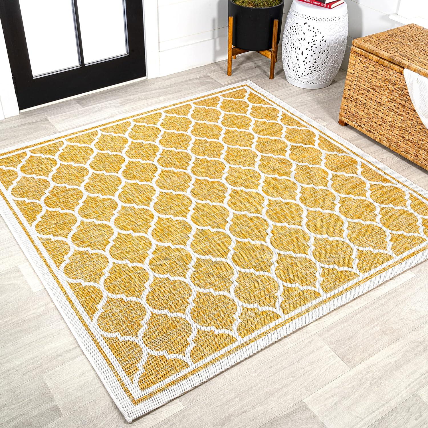 image:imageJONATHAN Y Moroccan Trellis Indoor Outdoor Area Rug 3X5 EspressoTaupe Trebol Textured Weave for Backyard Patio Porch EasyCleaning High Traffic PetFriendly NonShedding SMB109B3YellowCream