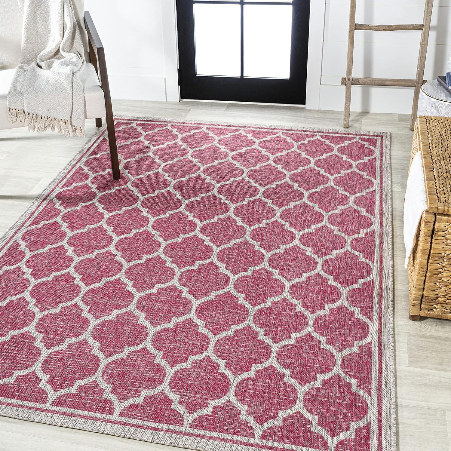 image:imageJONATHAN Y Moroccan Trellis Indoor Outdoor Area Rug 3X5 EspressoTaupe Trebol Textured Weave for Backyard Patio Porch EasyCleaning High Traffic PetFriendly NonShedding SMB109B3FuchsiaLight Gray