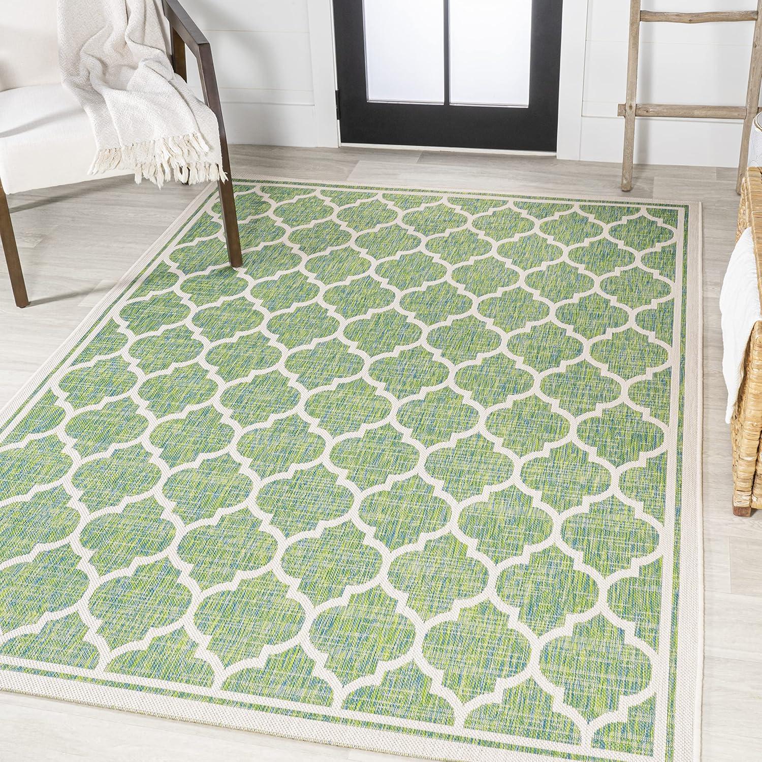 image:imageJONATHAN Y Moroccan Trellis Indoor Outdoor Area Rug 3X5 EspressoTaupe Trebol Textured Weave for Backyard Patio Porch EasyCleaning High Traffic PetFriendly NonShedding SMB109B3CreamGreen