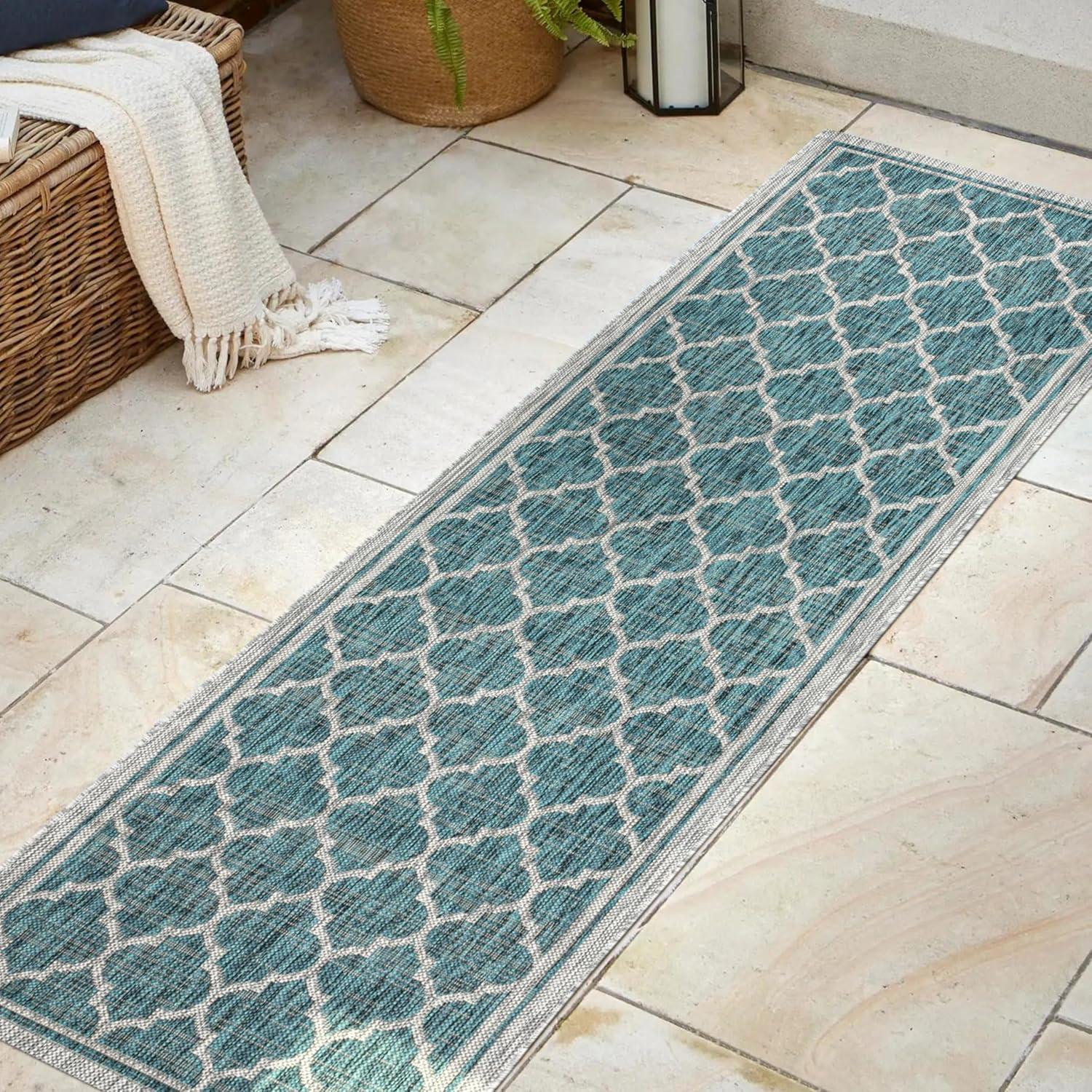 image:imageJONATHAN Y Moroccan Trellis Indoor Outdoor Area Rug 3X5 EspressoTaupe Trebol Textured Weave for Backyard Patio Porch EasyCleaning High Traffic PetFriendly NonShedding SMB109B3TealGray