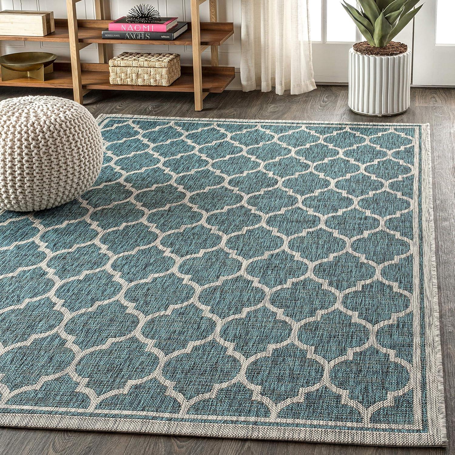 image:imageJONATHAN Y Moroccan Trellis Indoor Outdoor Area Rug 3X5 EspressoTaupe Trebol Textured Weave for Backyard Patio Porch EasyCleaning High Traffic PetFriendly NonShedding SMB109B3TealGray