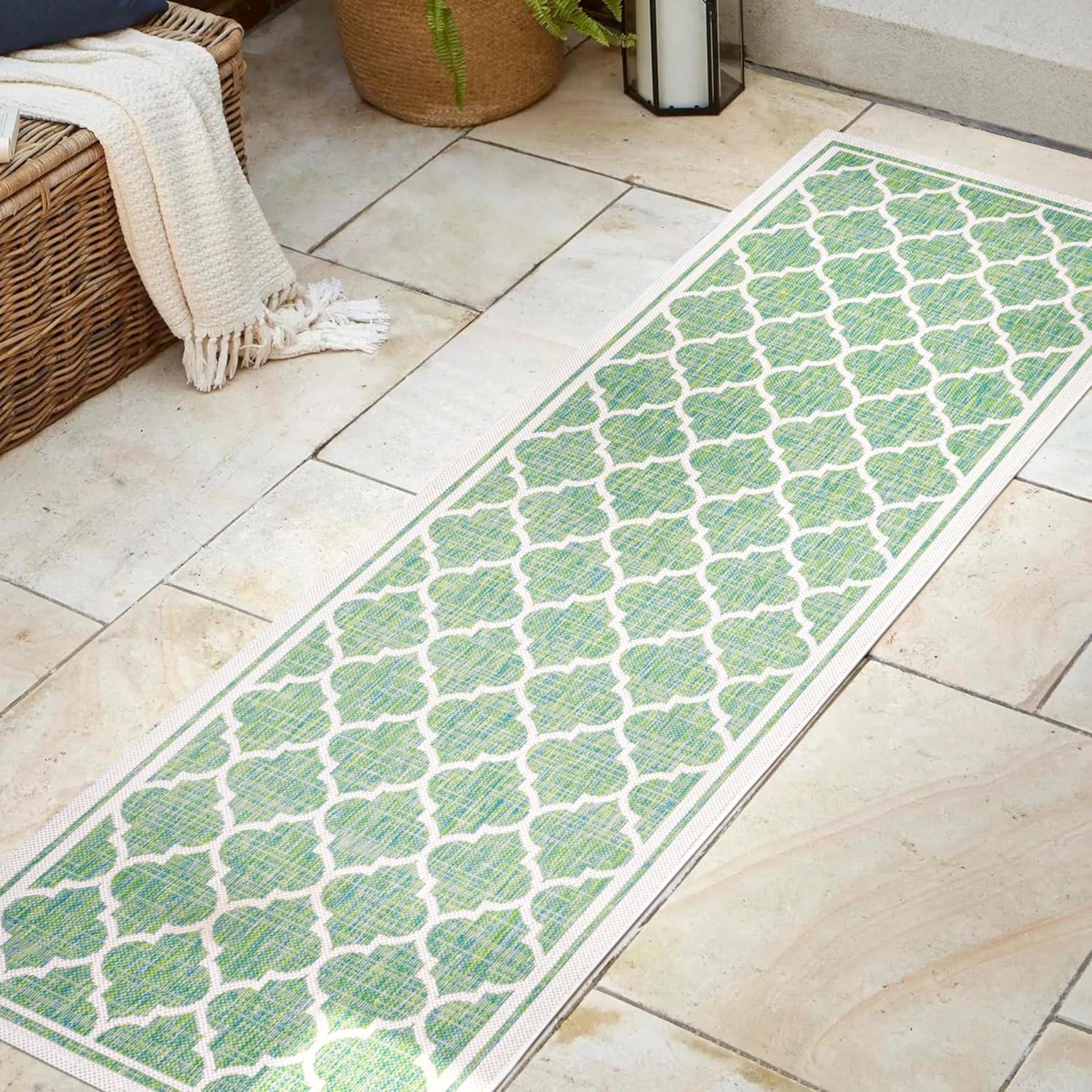 image:imageJONATHAN Y Moroccan Trellis Indoor Outdoor Area Rug 3X5 EspressoTaupe Trebol Textured Weave for Backyard Patio Porch EasyCleaning High Traffic PetFriendly NonShedding SMB109B3CreamGreen
