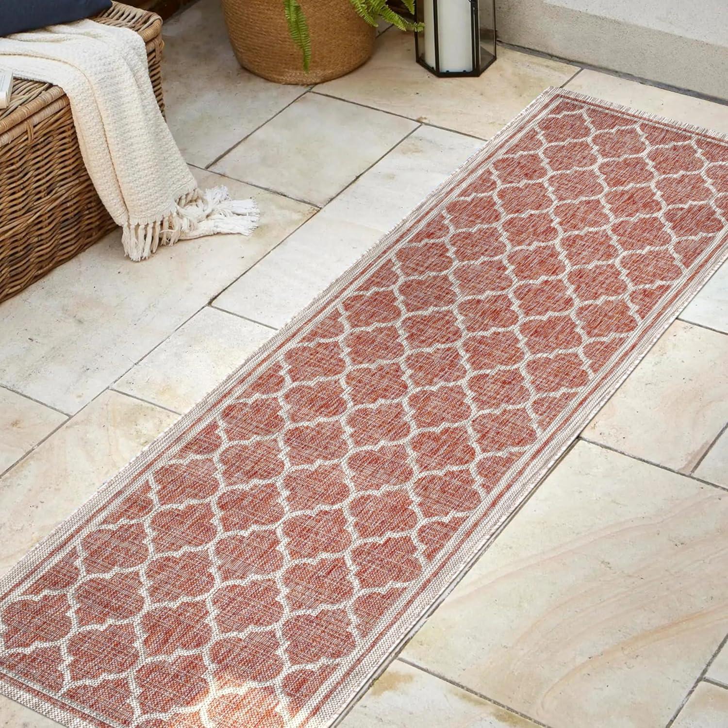 image:imageJONATHAN Y Moroccan Trellis Indoor Outdoor Area Rug 3X5 EspressoTaupe Trebol Textured Weave for Backyard Patio Porch EasyCleaning High Traffic PetFriendly NonShedding SMB109B3RedBeige