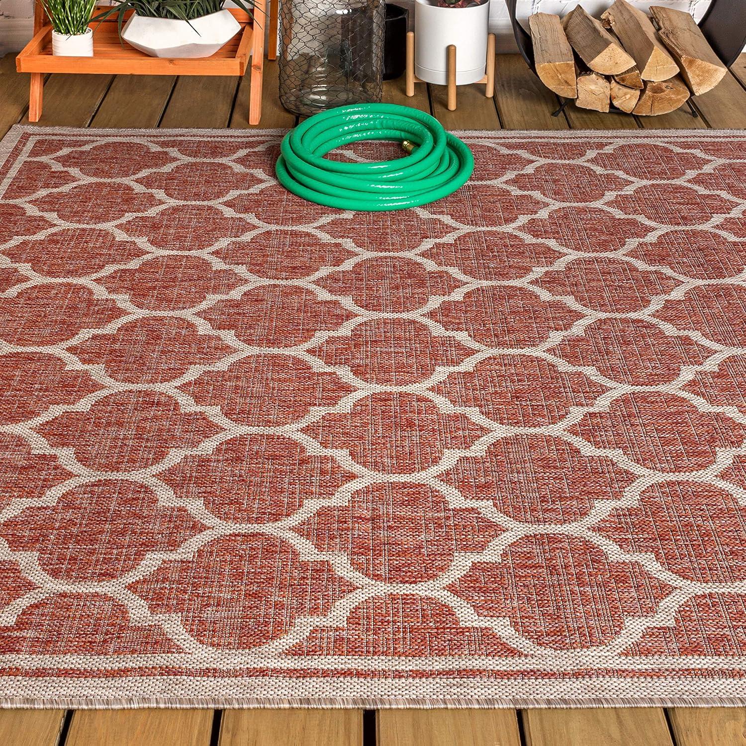 image:imageJONATHAN Y Moroccan Trellis Indoor Outdoor Area Rug 3X5 EspressoTaupe Trebol Textured Weave for Backyard Patio Porch EasyCleaning High Traffic PetFriendly NonShedding SMB109B3RedBeige