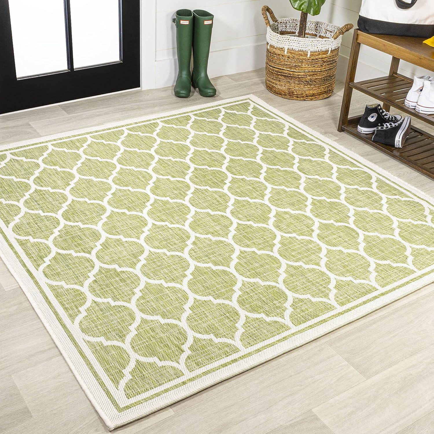 image:imageJONATHAN Y Moroccan Trellis Indoor Outdoor Area Rug 3X5 EspressoTaupe Trebol Textured Weave for Backyard Patio Porch EasyCleaning High Traffic PetFriendly NonShedding SMB109B3GreenCream