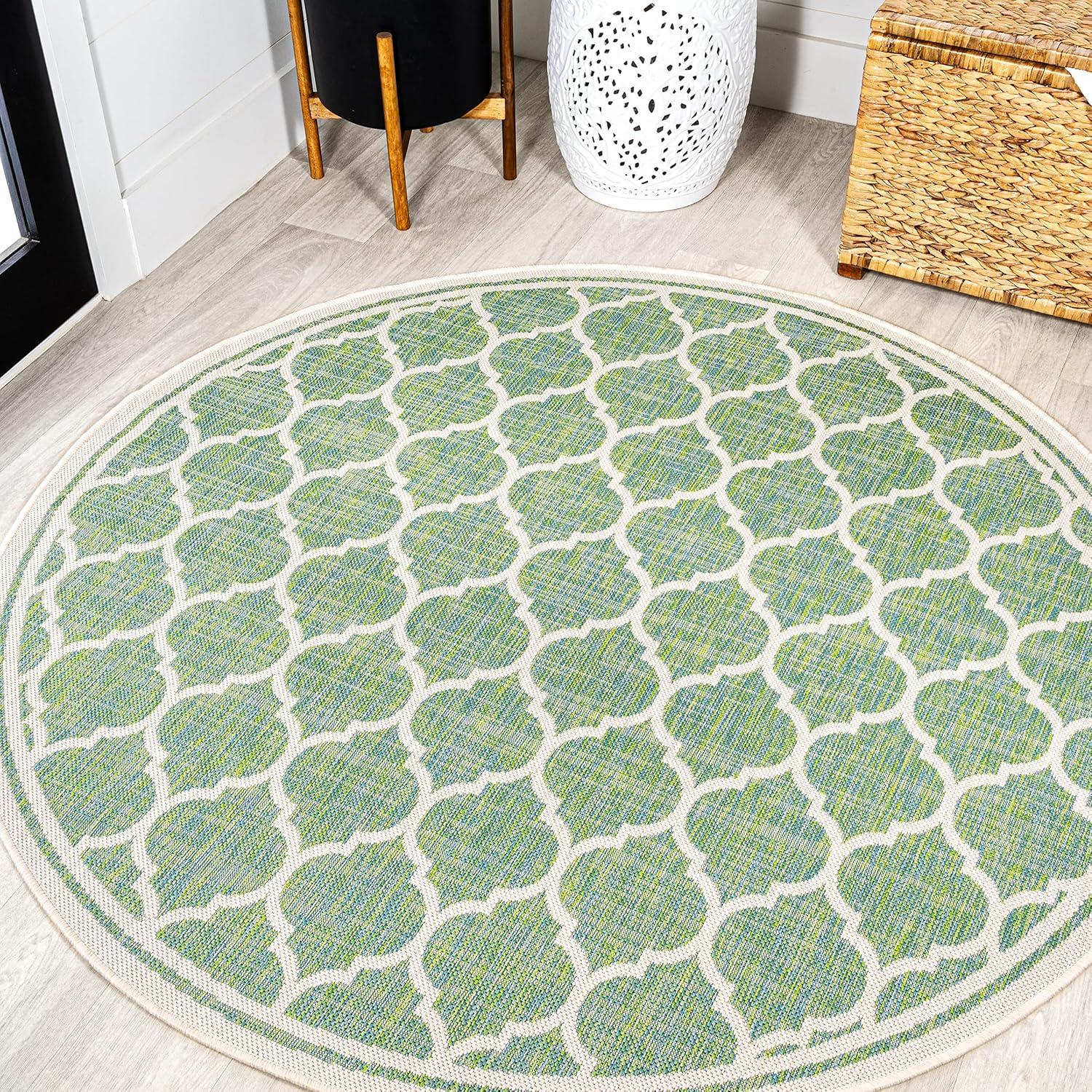 image:imageJONATHAN Y Moroccan Trellis Indoor Outdoor Area Rug 3X5 EspressoTaupe Trebol Textured Weave for Backyard Patio Porch EasyCleaning High Traffic PetFriendly NonShedding SMB109B3CreamGreen