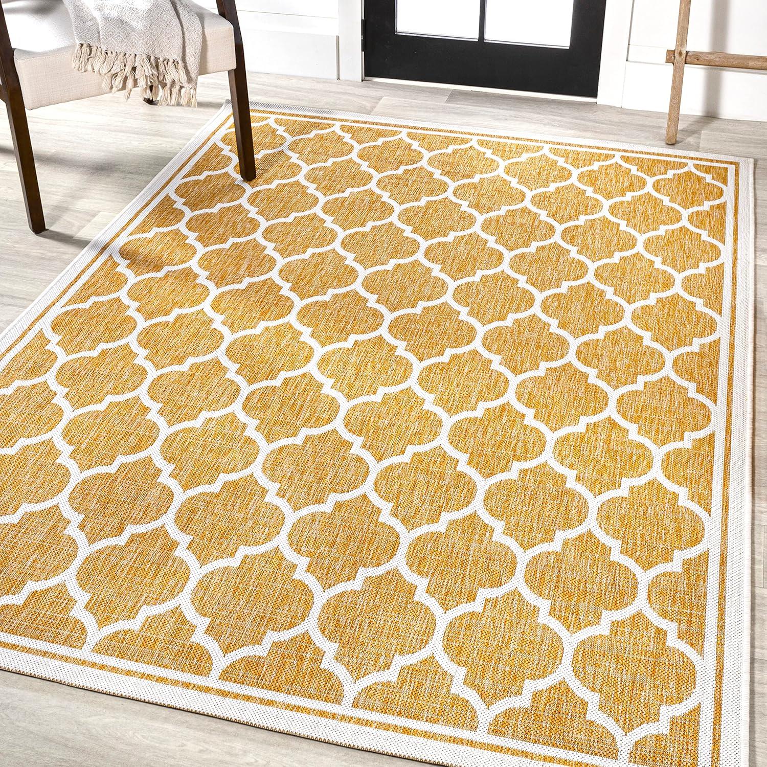 image:imageJONATHAN Y Moroccan Trellis Indoor Outdoor Area Rug 3X5 EspressoTaupe Trebol Textured Weave for Backyard Patio Porch EasyCleaning High Traffic PetFriendly NonShedding SMB109B3YellowCream