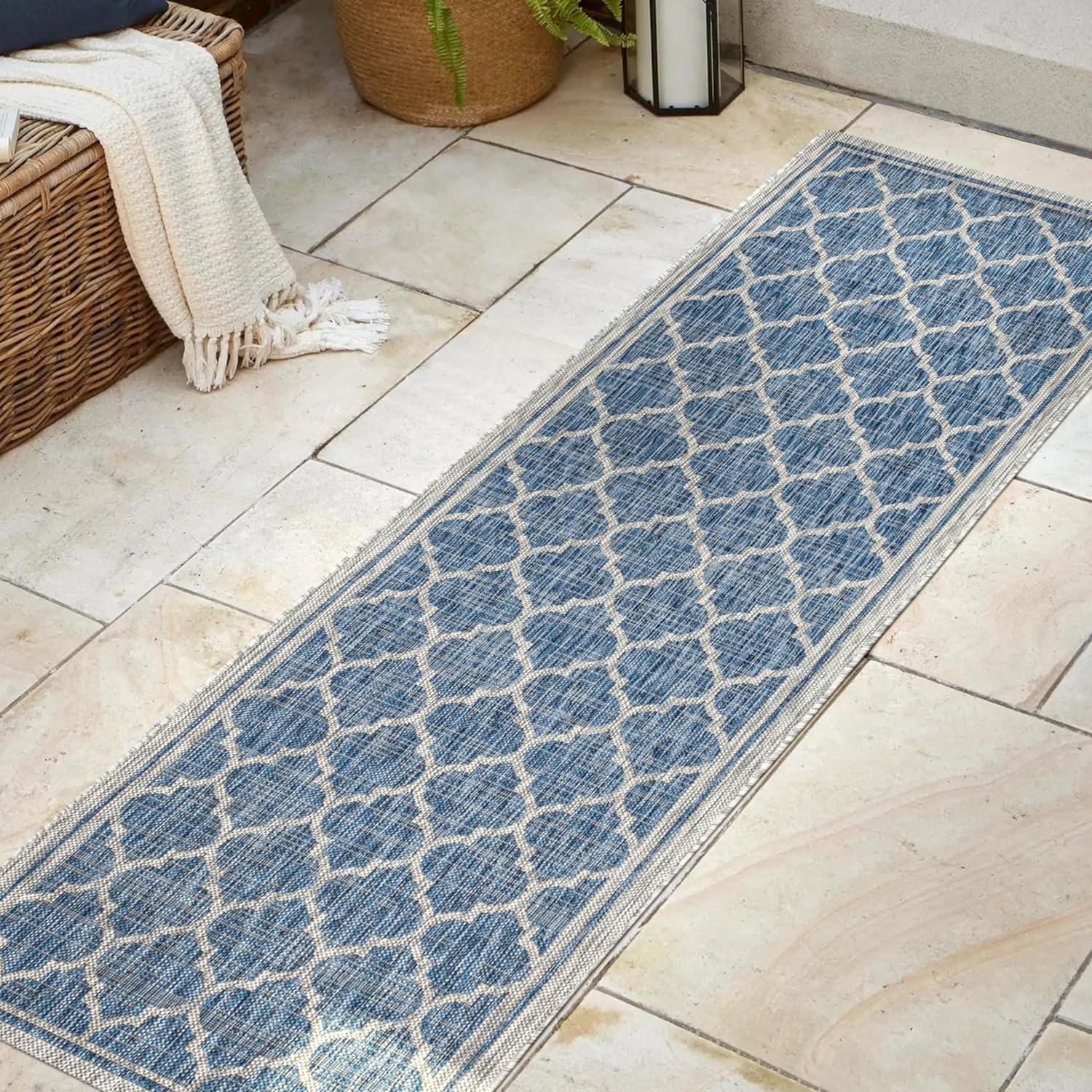 image:imageJONATHAN Y Moroccan Trellis Indoor Outdoor Area Rug 3X5 EspressoTaupe Trebol Textured Weave for Backyard Patio Porch EasyCleaning High Traffic PetFriendly NonShedding SMB109B3NavyGray
