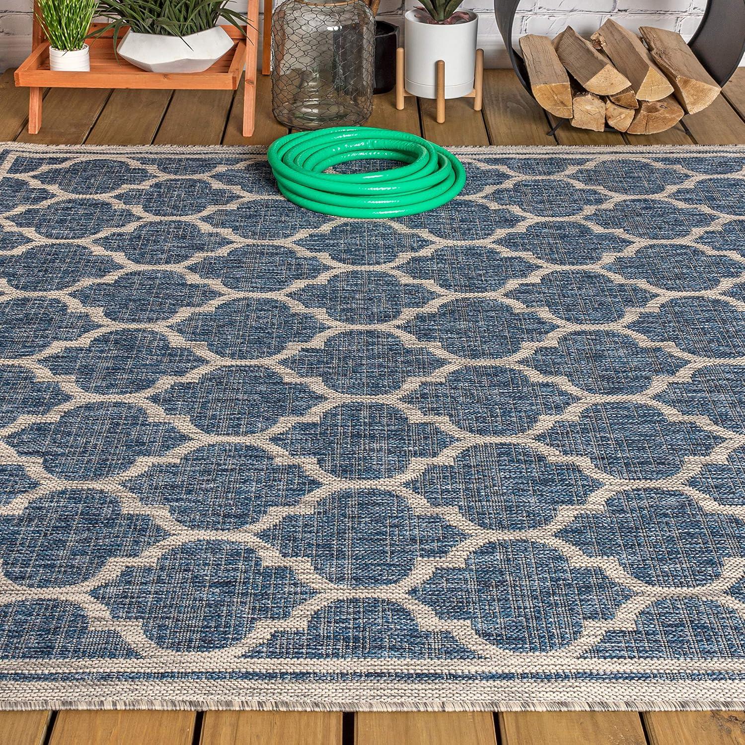 image:imageJONATHAN Y Moroccan Trellis Indoor Outdoor Area Rug 3X5 EspressoTaupe Trebol Textured Weave for Backyard Patio Porch EasyCleaning High Traffic PetFriendly NonShedding SMB109B3NavyGray