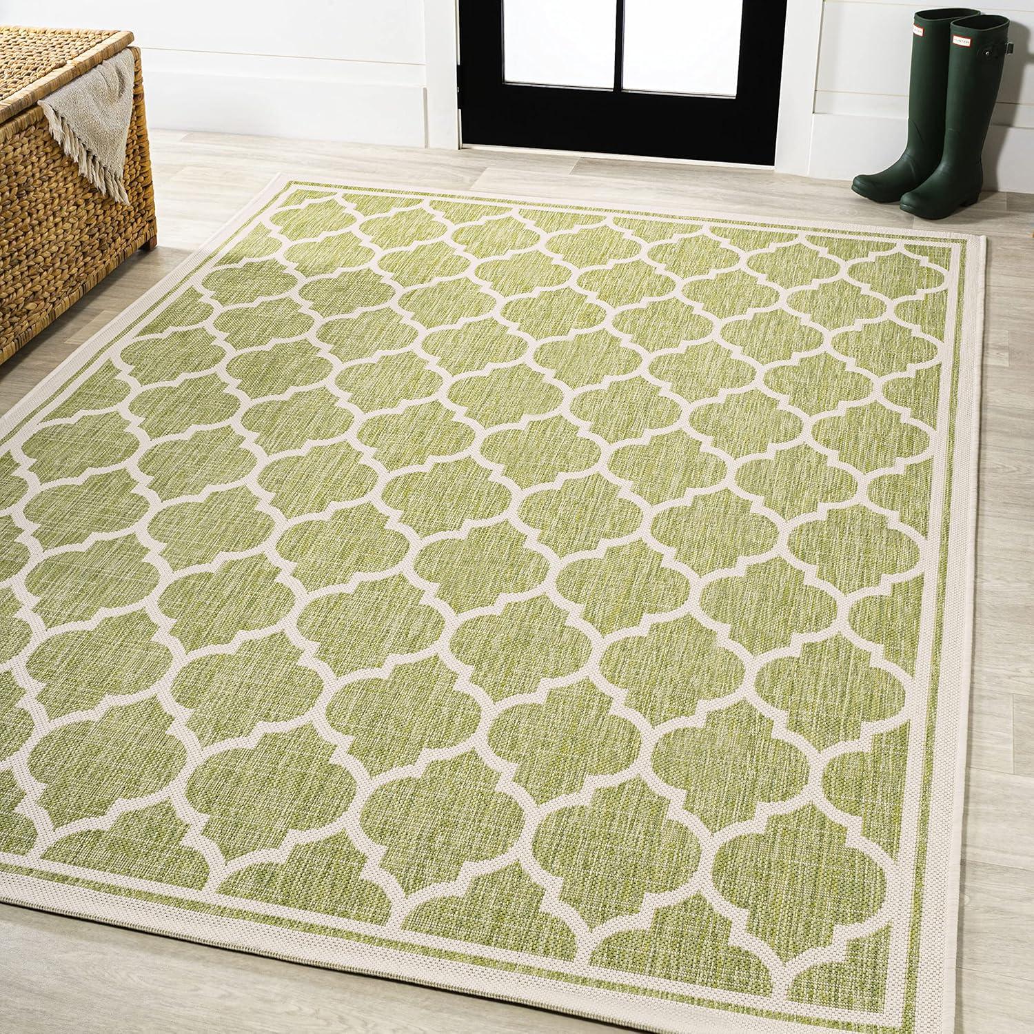 image:imageJONATHAN Y Moroccan Trellis Indoor Outdoor Area Rug 3X5 EspressoTaupe Trebol Textured Weave for Backyard Patio Porch EasyCleaning High Traffic PetFriendly NonShedding SMB109B3GreenCream
