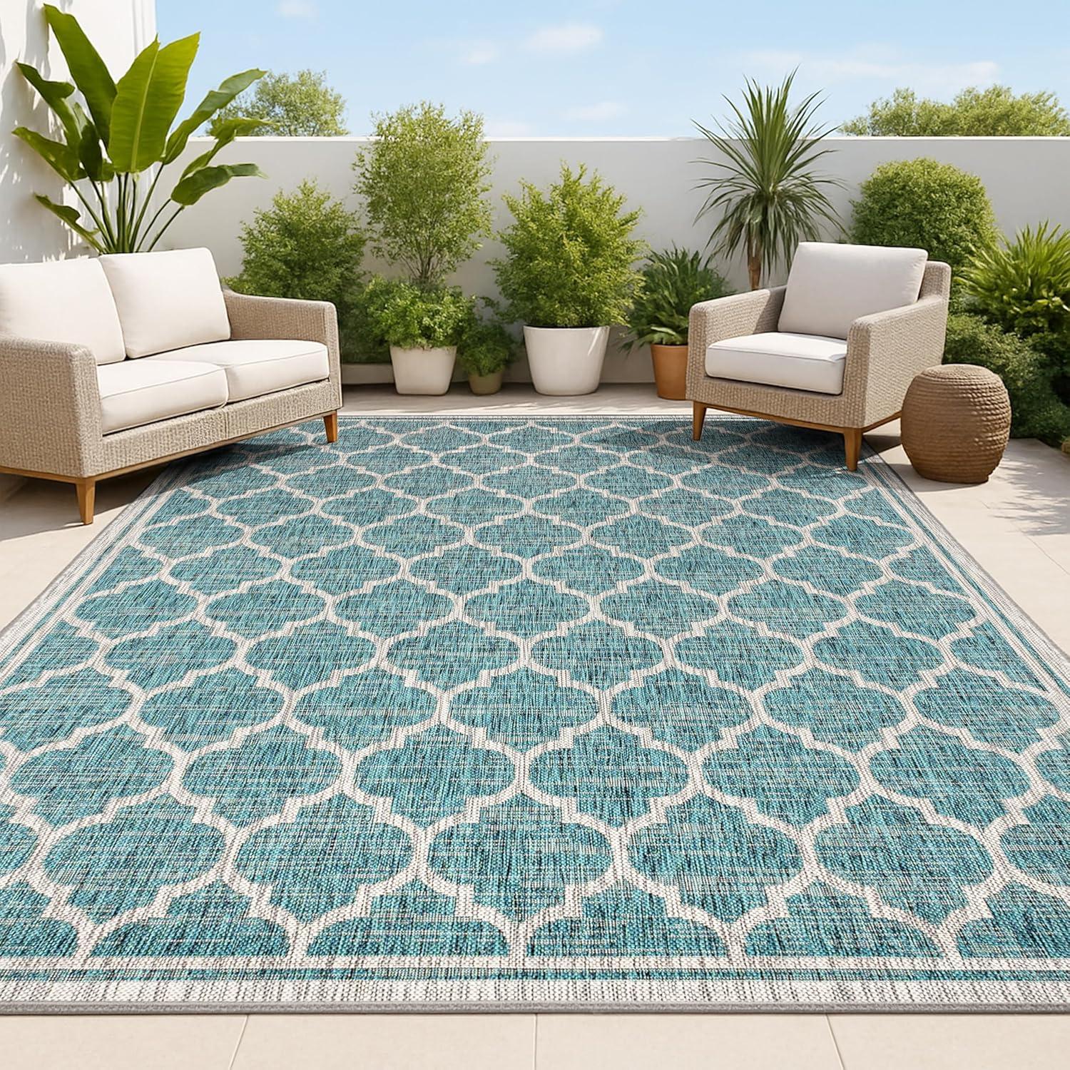 image:imageJONATHAN Y Moroccan Trellis Indoor Outdoor Area Rug 3X5 EspressoTaupe Trebol Textured Weave for Backyard Patio Porch EasyCleaning High Traffic PetFriendly NonShedding SMB109B3TealGray